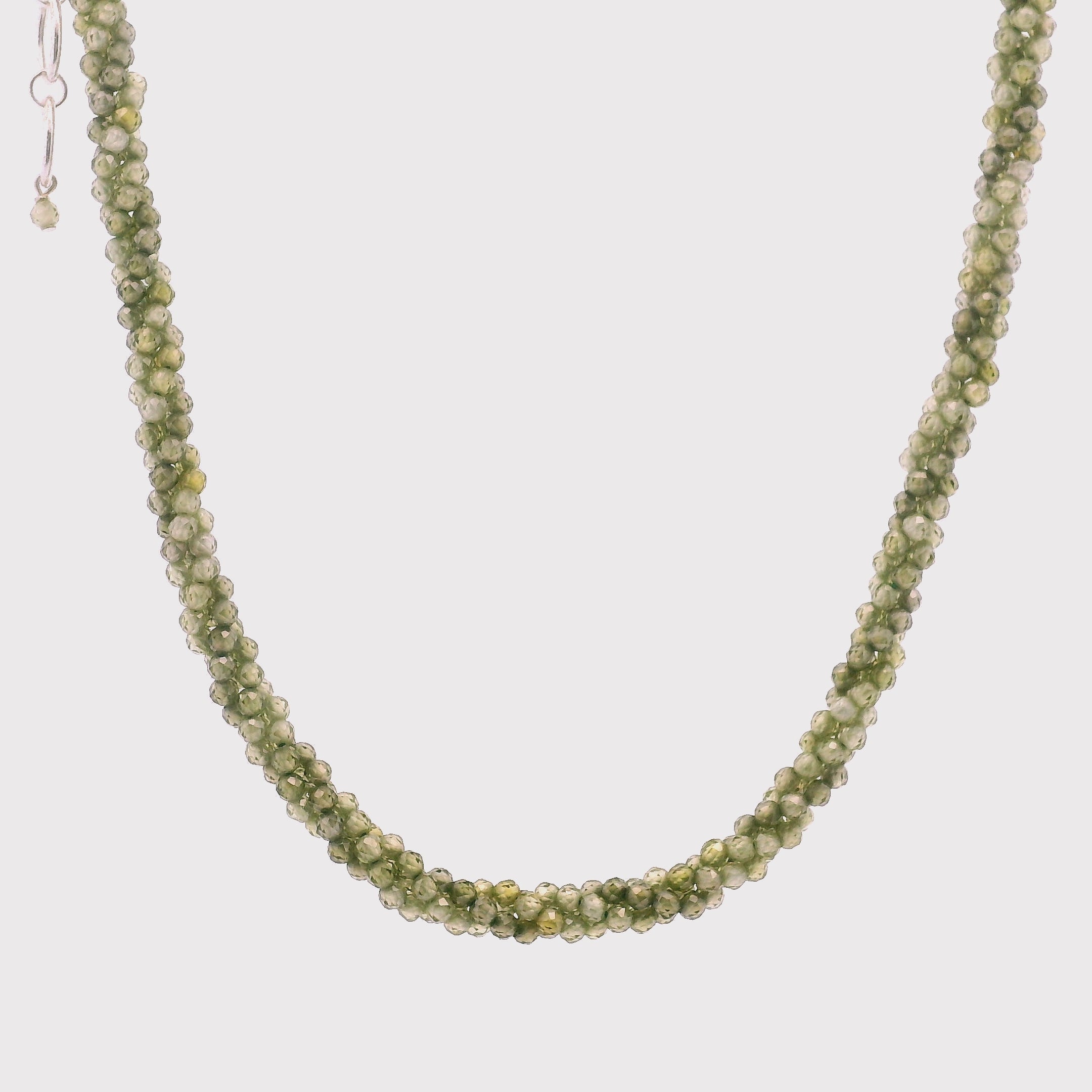 Green Zircon Braided Micro Faceted Necklace for Organization and Transformation