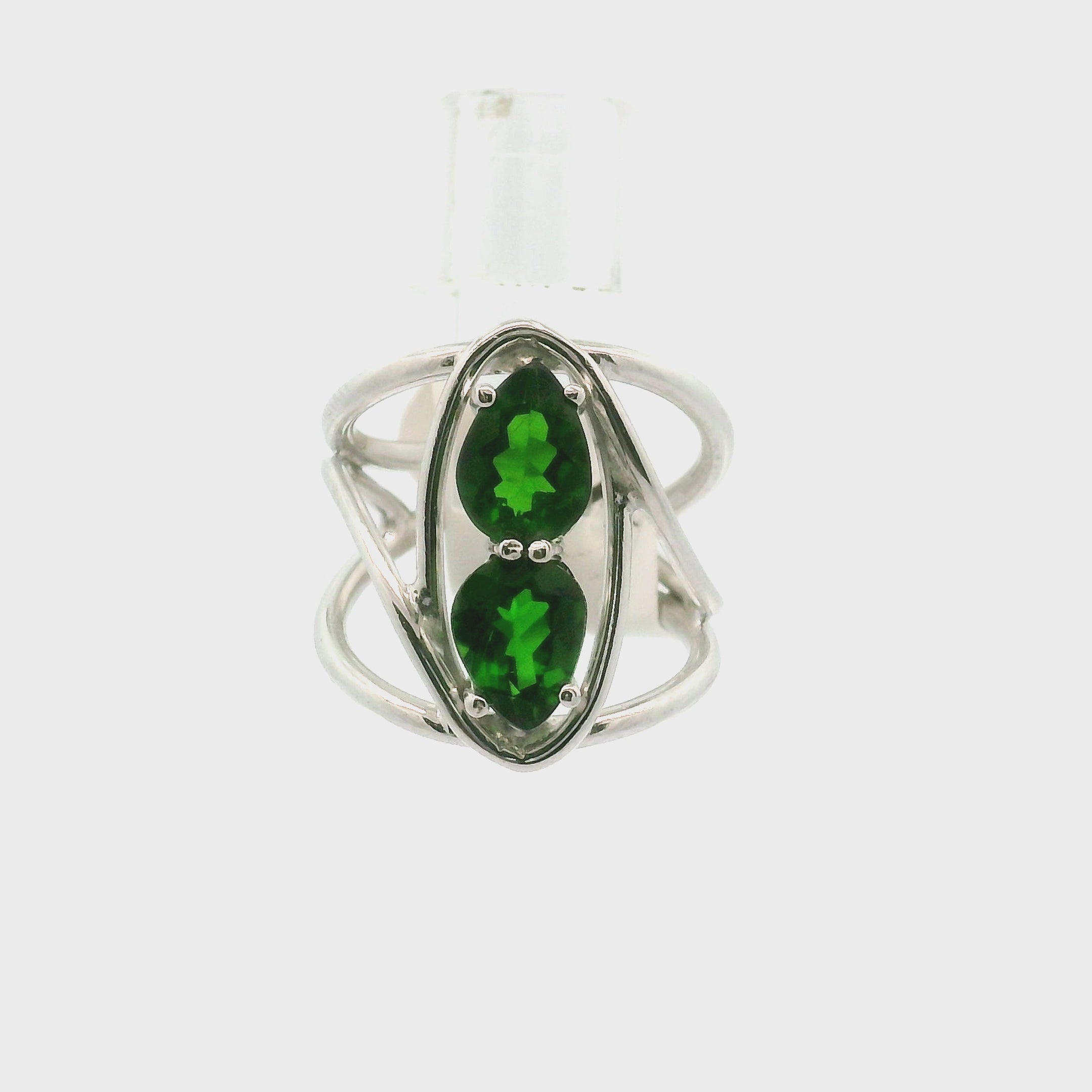 Chrome Diopside Double Cuff Ring .925 Silver for Compassion, Emotional Healing and Global Healing