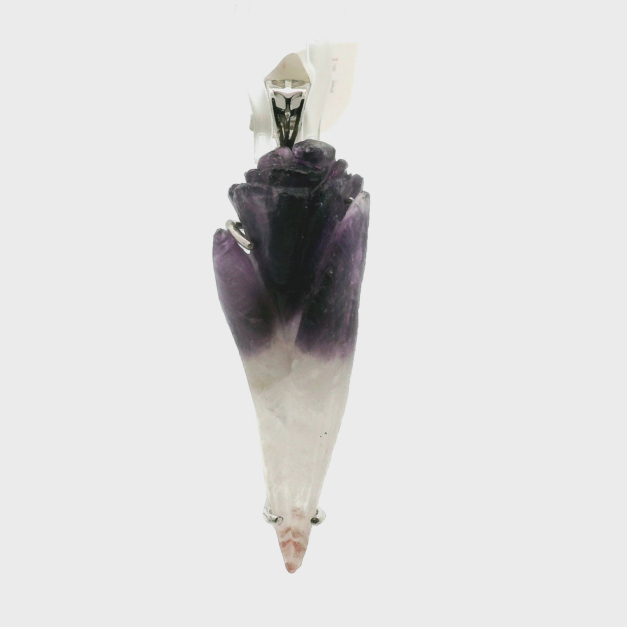 Amethyst Carved Tulip Flower Pendant .925 Silver for Intuition and Energetic Purification