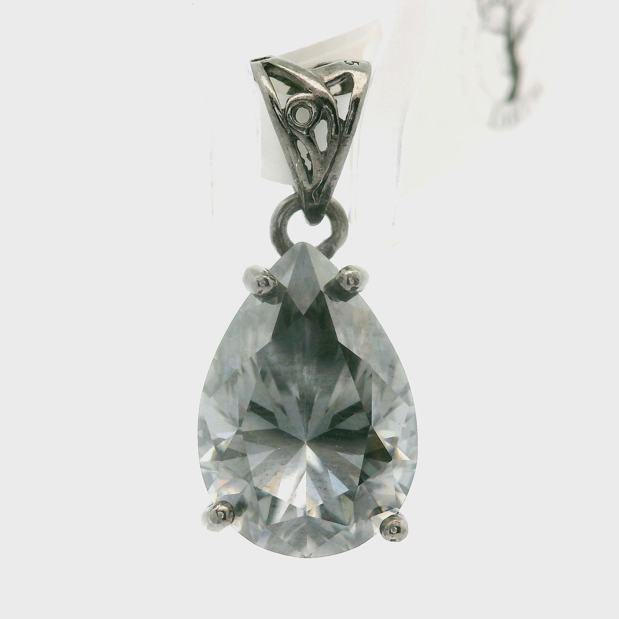 Smokey Moissanite Teardrop Pendant .925 Silver for Enlightenment, Inner Peace & Spiritual Transformation