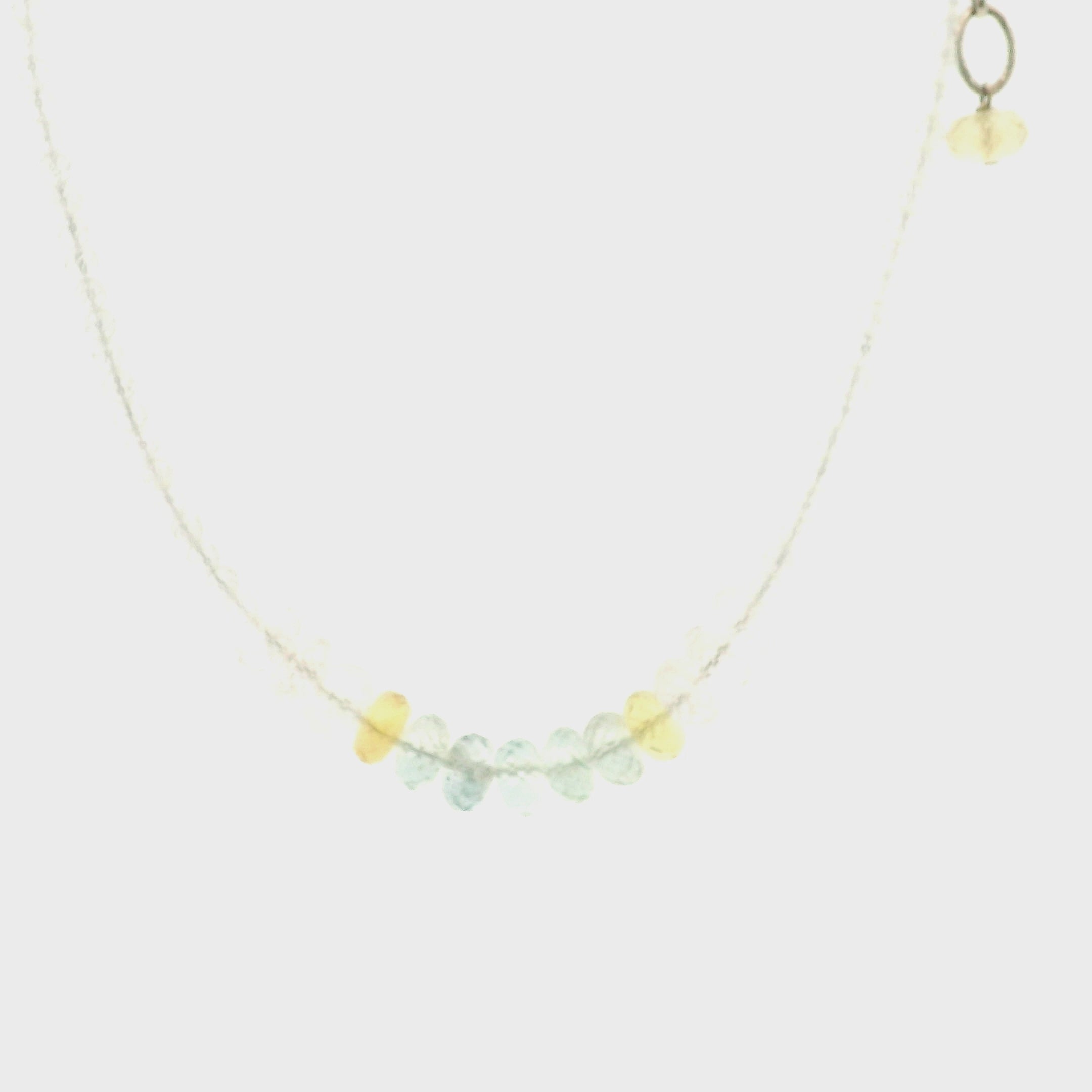 Aquamarine, Morganite & Heliodor Rondelle with White Topaz Micro Faceted Necklace 925 Silver for Joy, Love and Peace