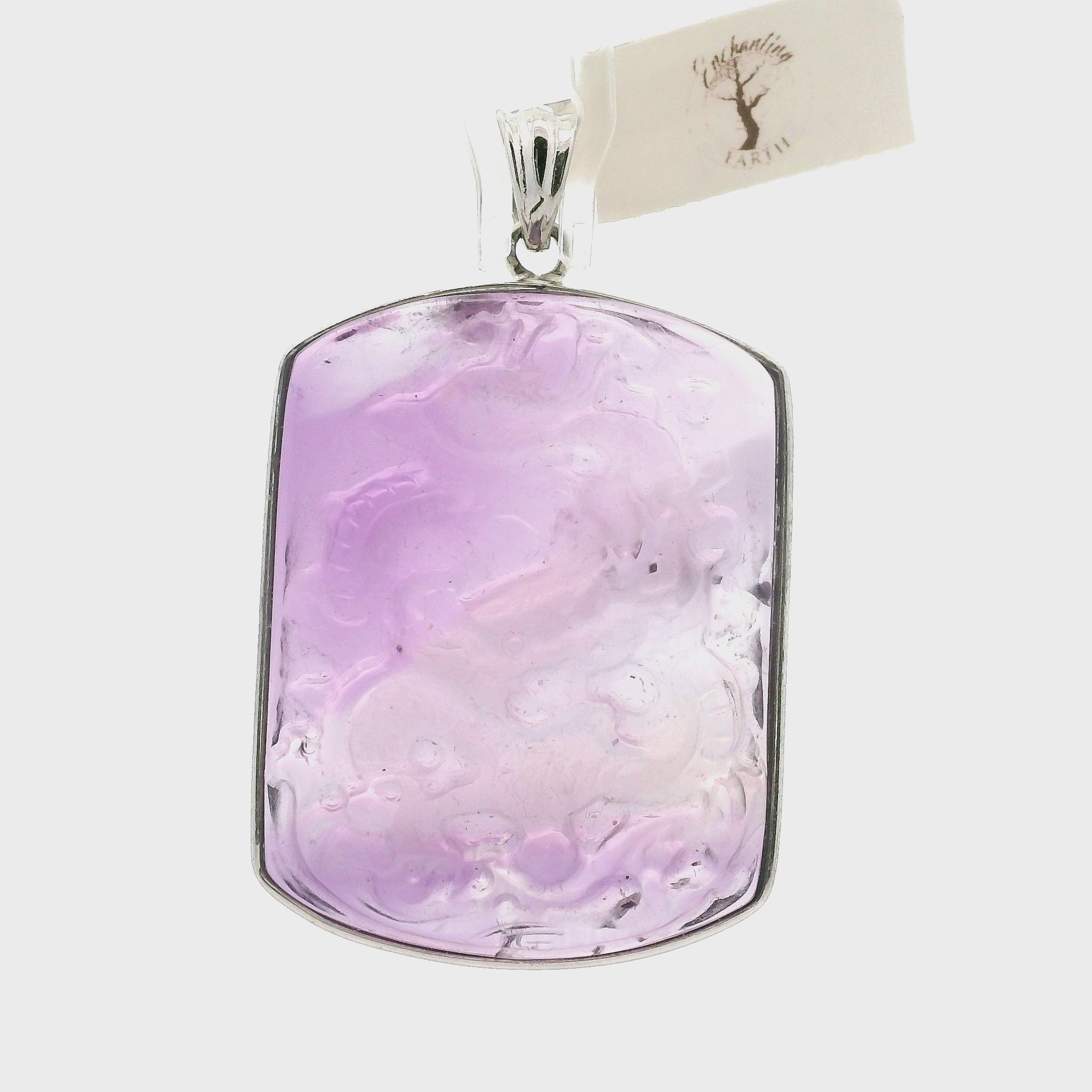 Amethyst Carved Dragon Pendant .925 Silver for Intuition and Energetic Purification