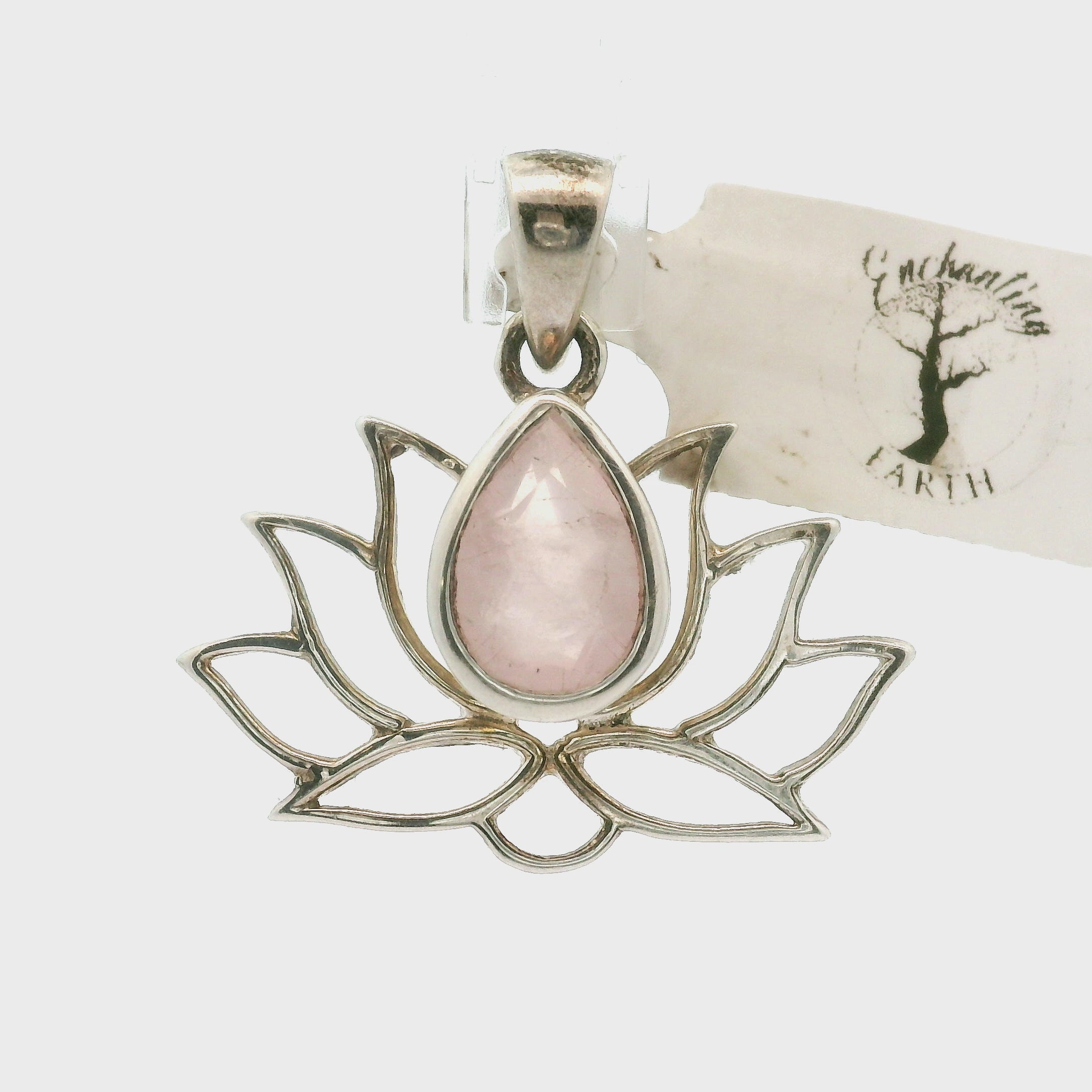 Rose Quartz Lotus Pendant .925 Silver for Compassion, Love and Healing