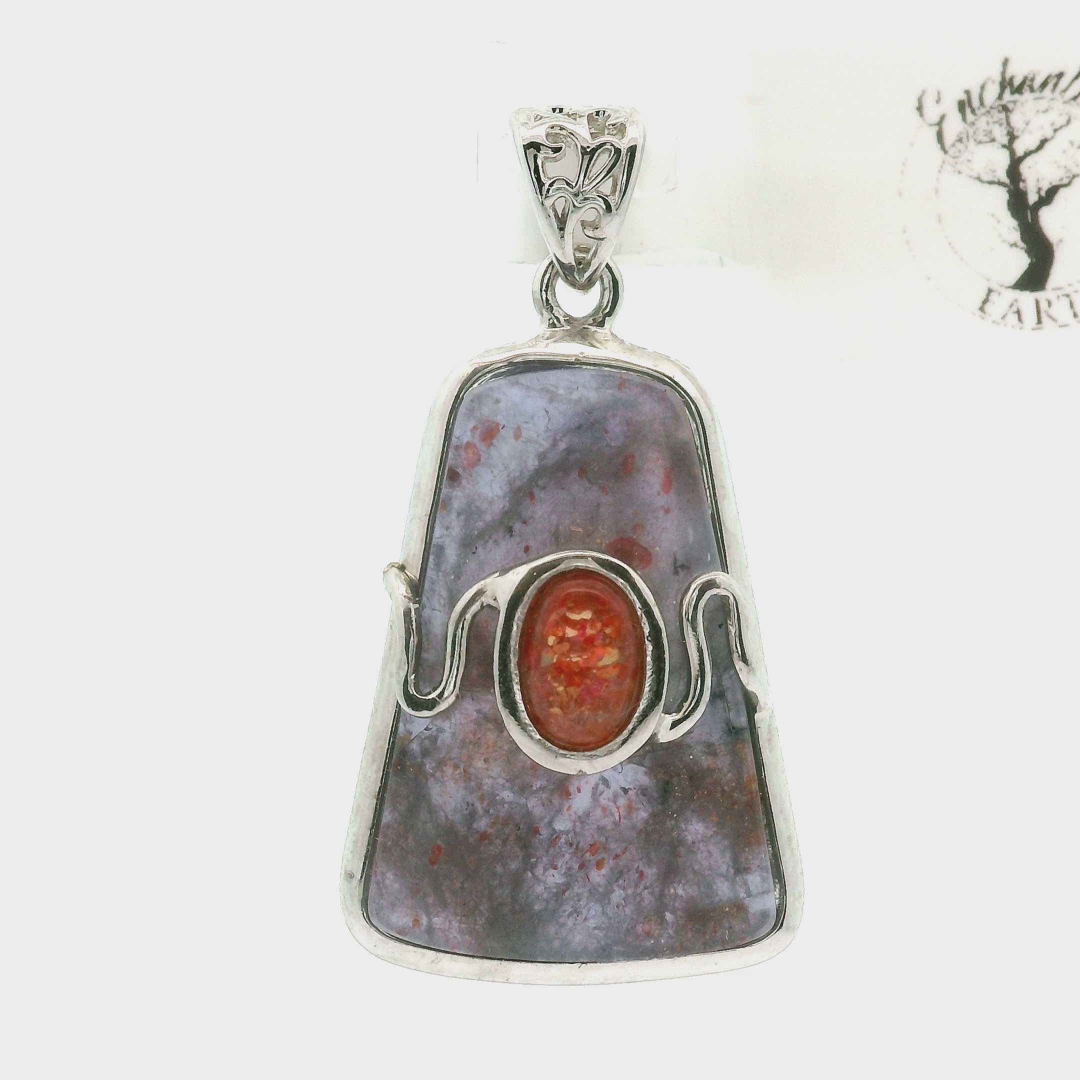 Iolite with Sunstone Pendant .925 Silver for Confidence and Clear Vision