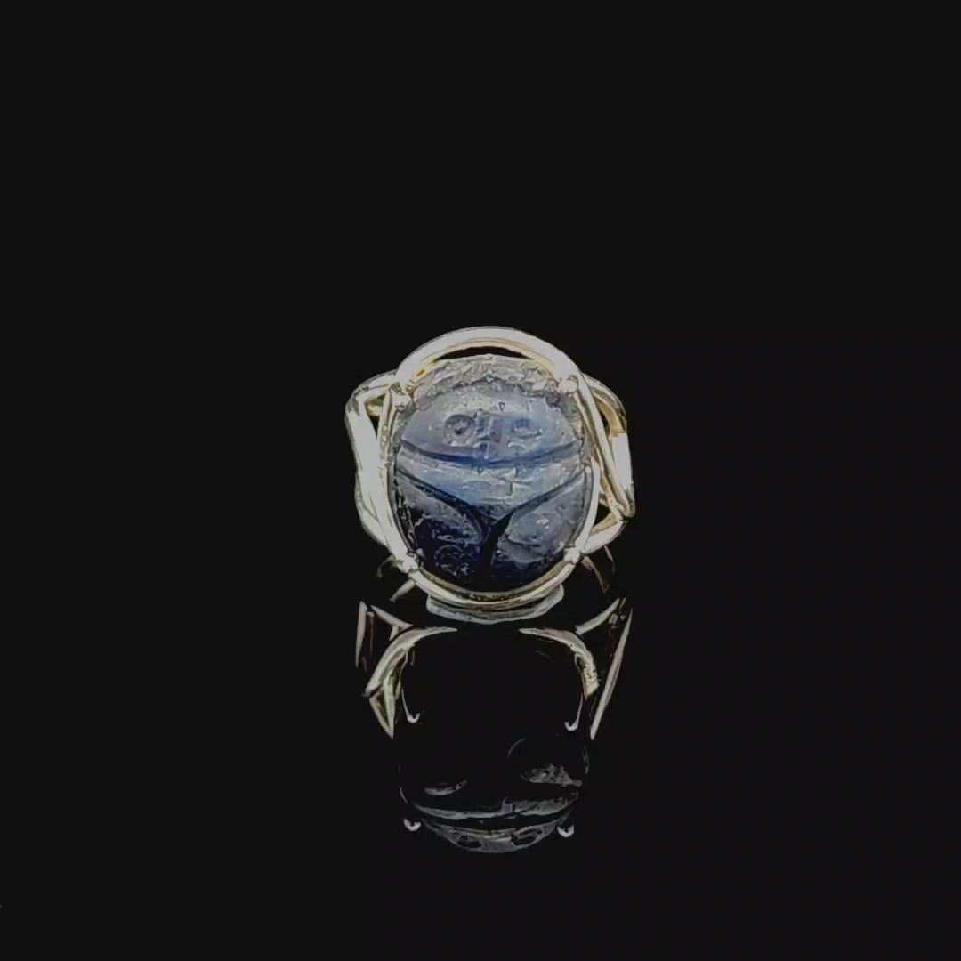 Sapphire Scarab Finger Cuff Adjustable Ring .925 Sterling Silver for Passion, Personal Power and Energy