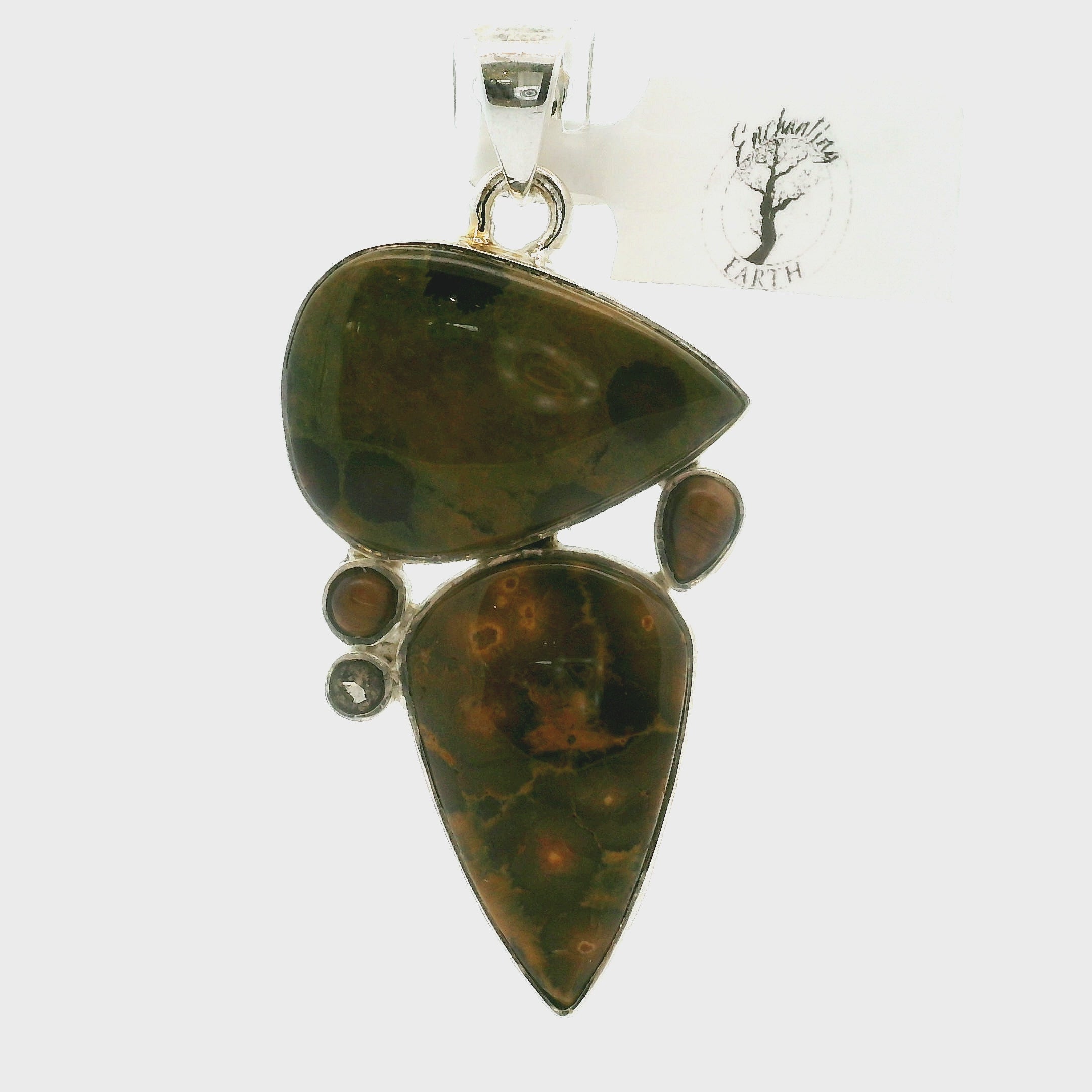 Rainforest Jasper Multi-Stone Pendant in .925 Silver for Strength and Grounding