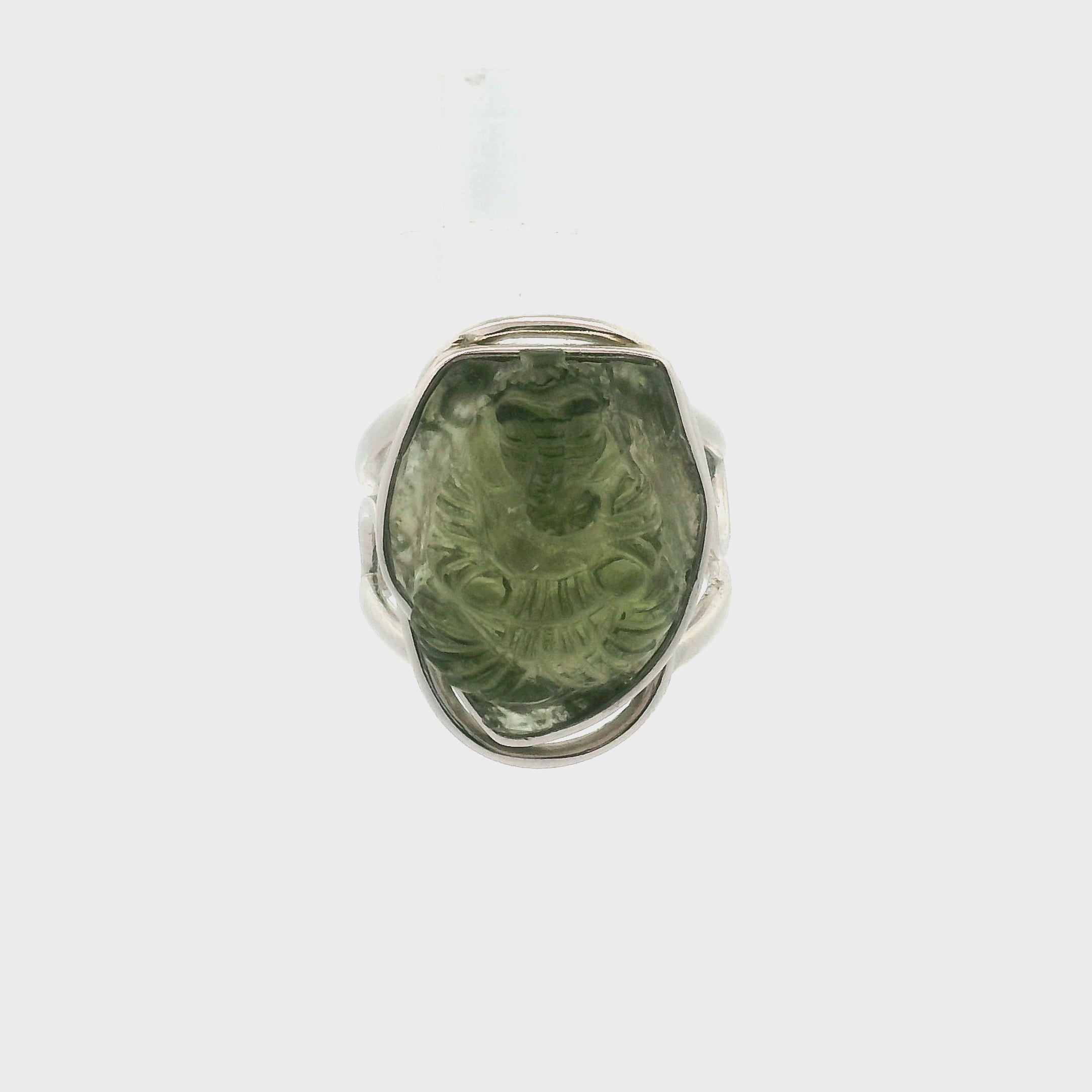 Carved Moldavite Cuff Ring Adjustable Ring .925 Silver for Creating your Dream Life