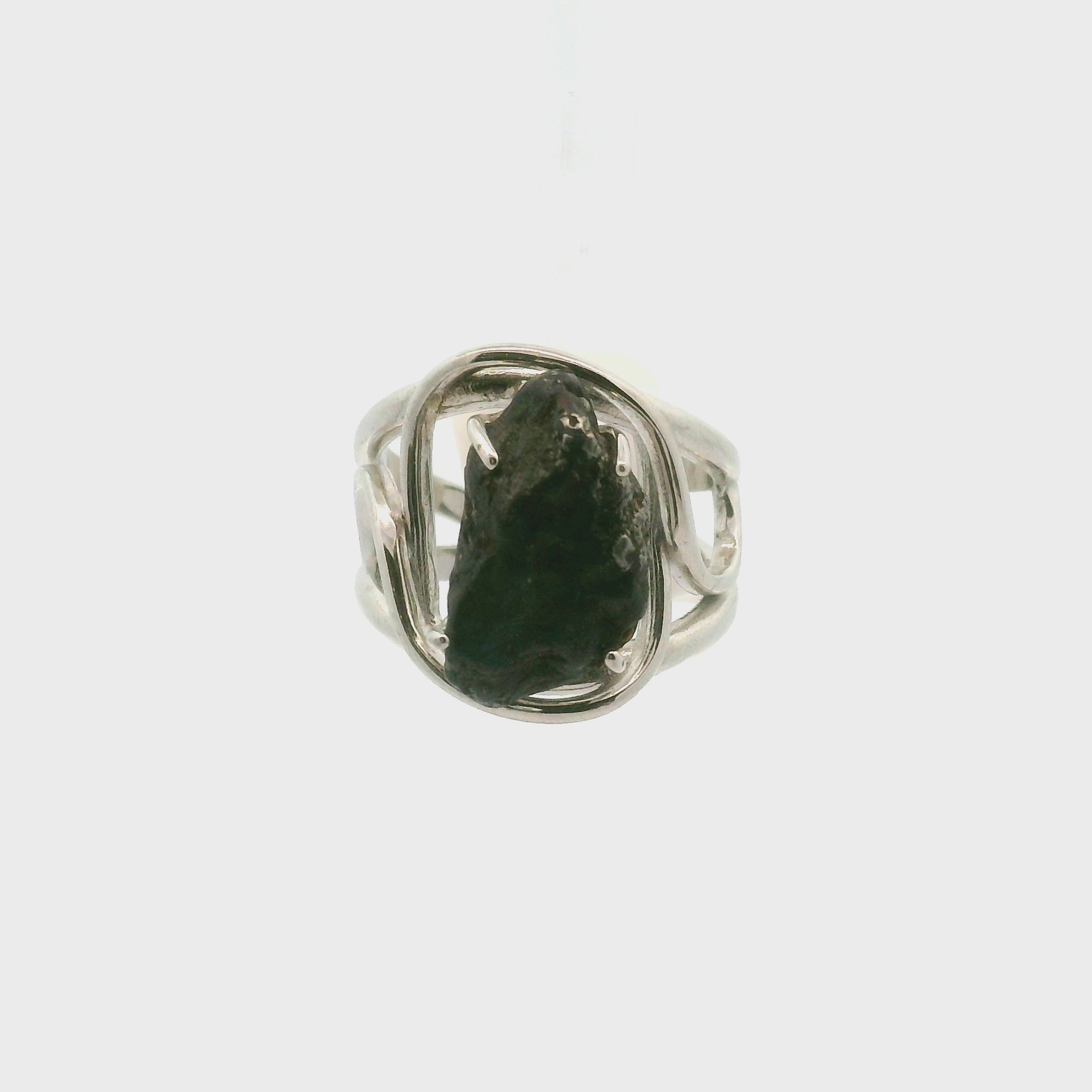 Campo del Cielo Meteorite Cuff Ring Adjustable Ring .925 Silver for Spiritual Awakening and Multidimensional Awareness