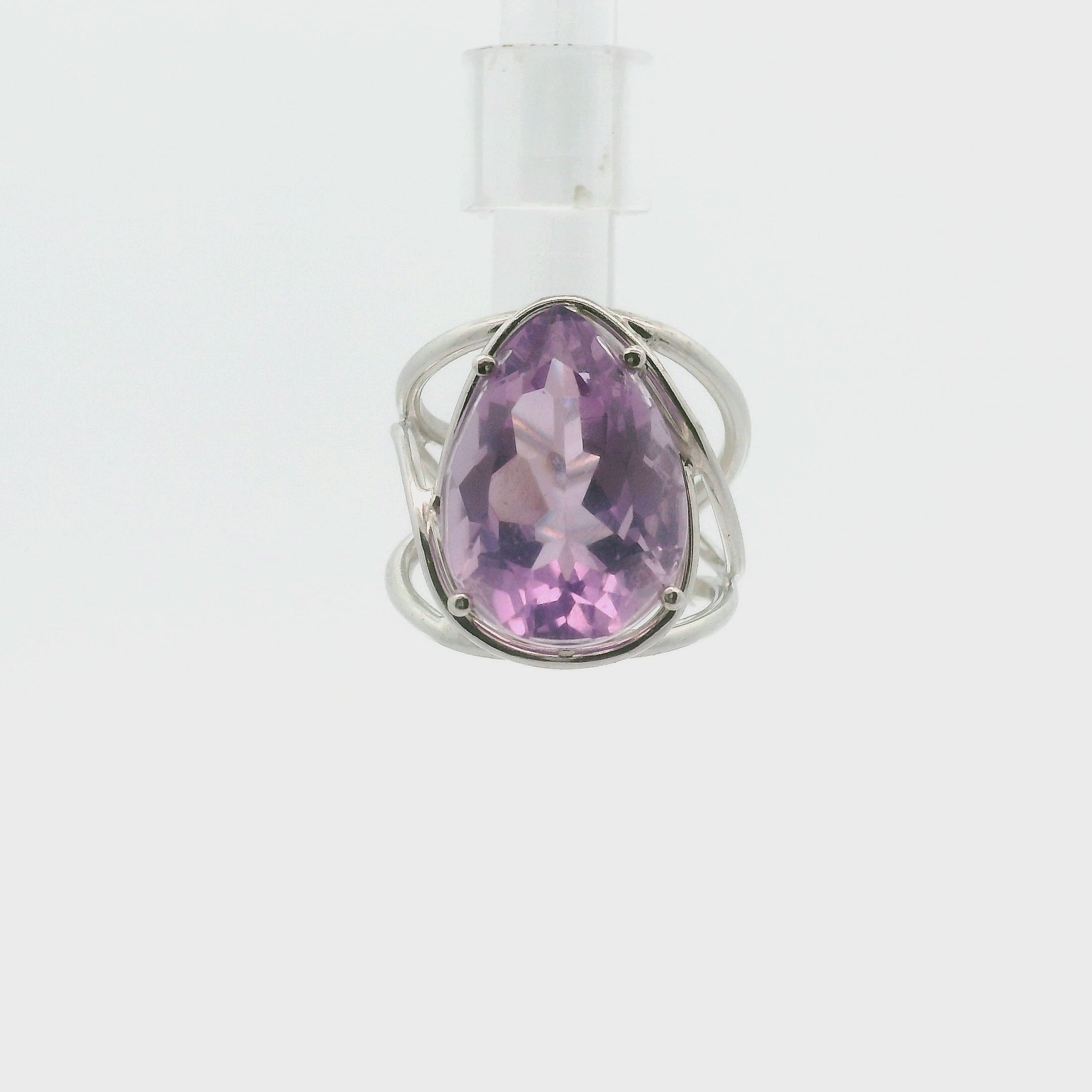 Lavender Moon Quartz Cuff Ring .925 Silver for Angelic Wisdom