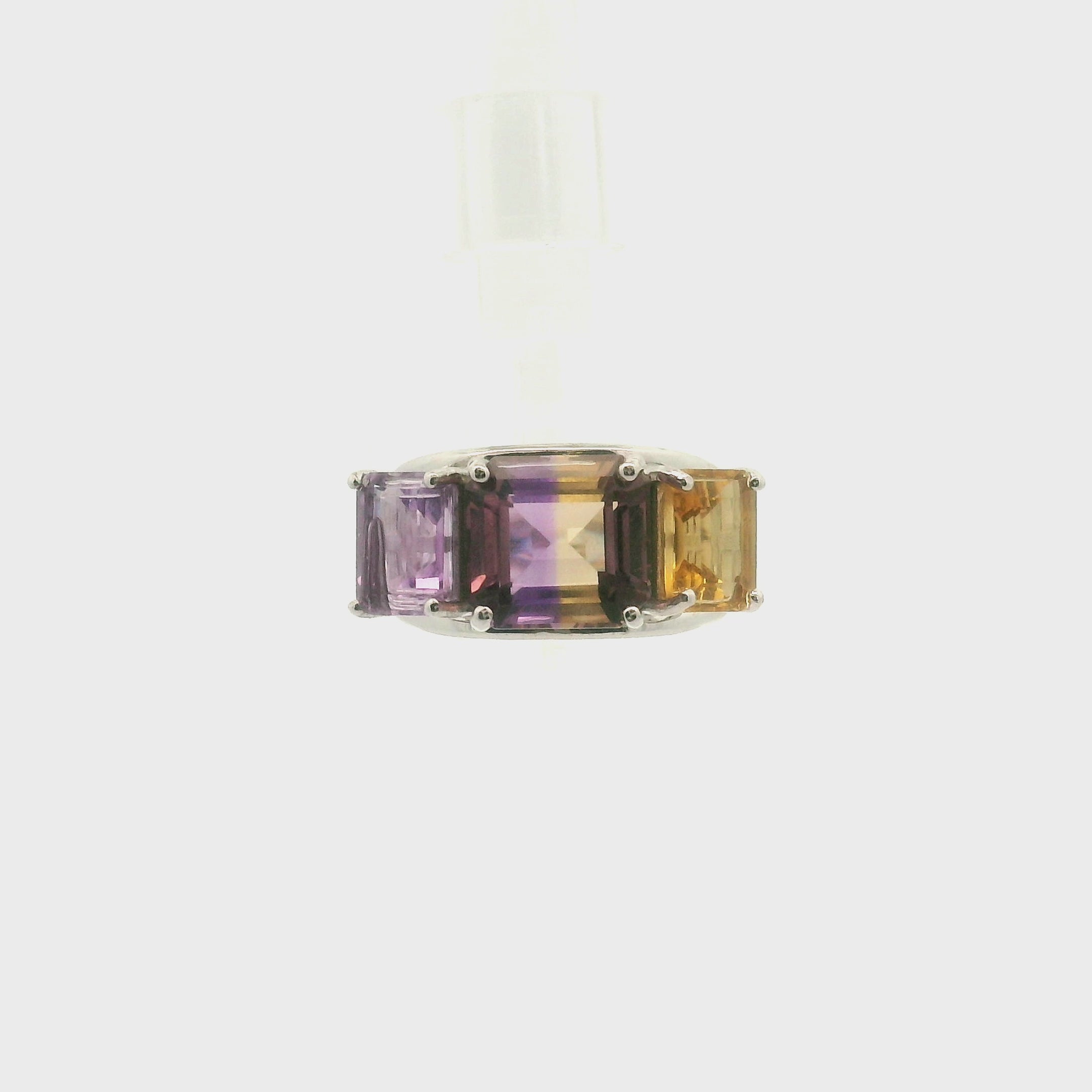 Ametrine Triple Crown Cuff Ring .925 Silver for Empowerment & Harmony