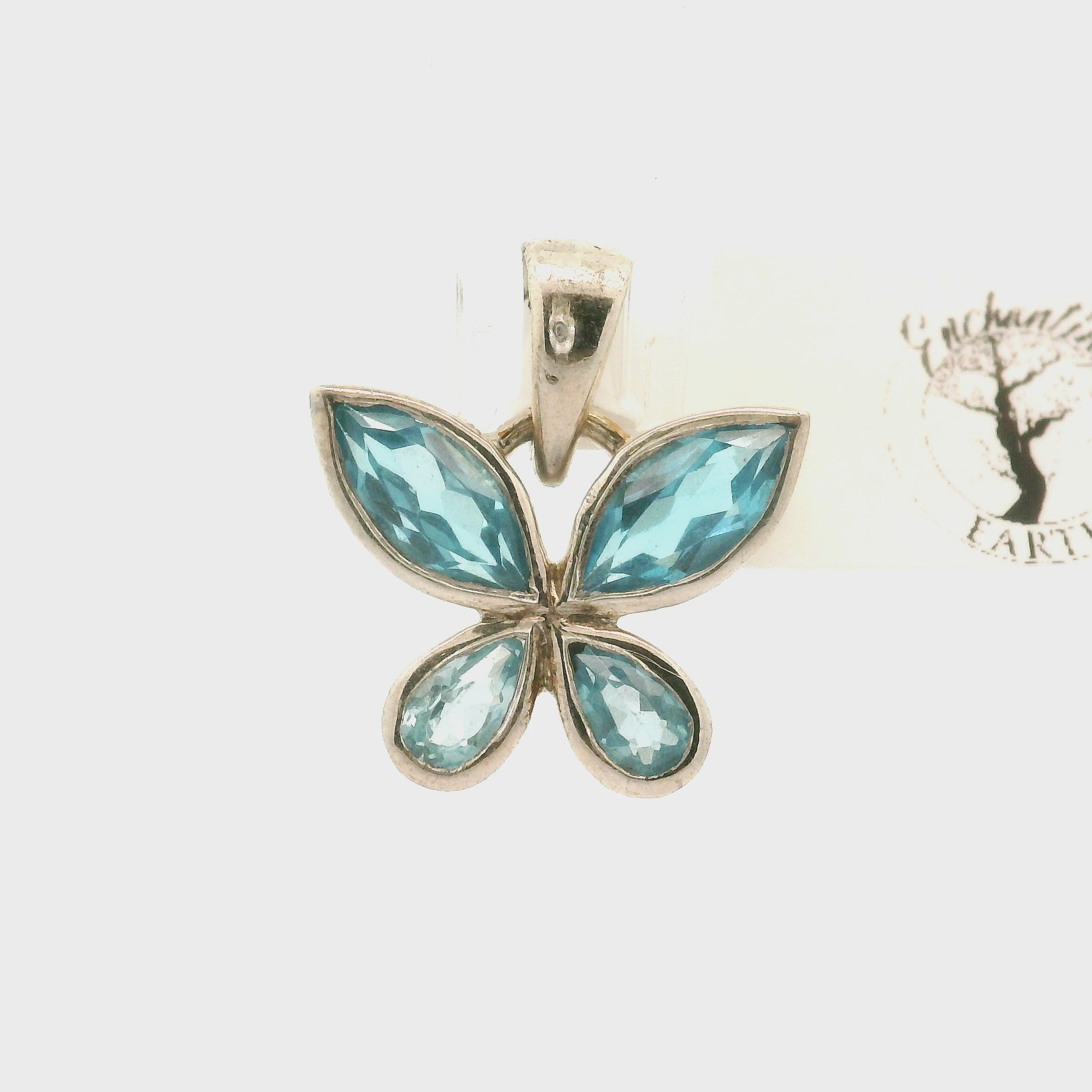 Blue Topaz Butterfly Pendant .925 Silver for Good Luck and Prosperity