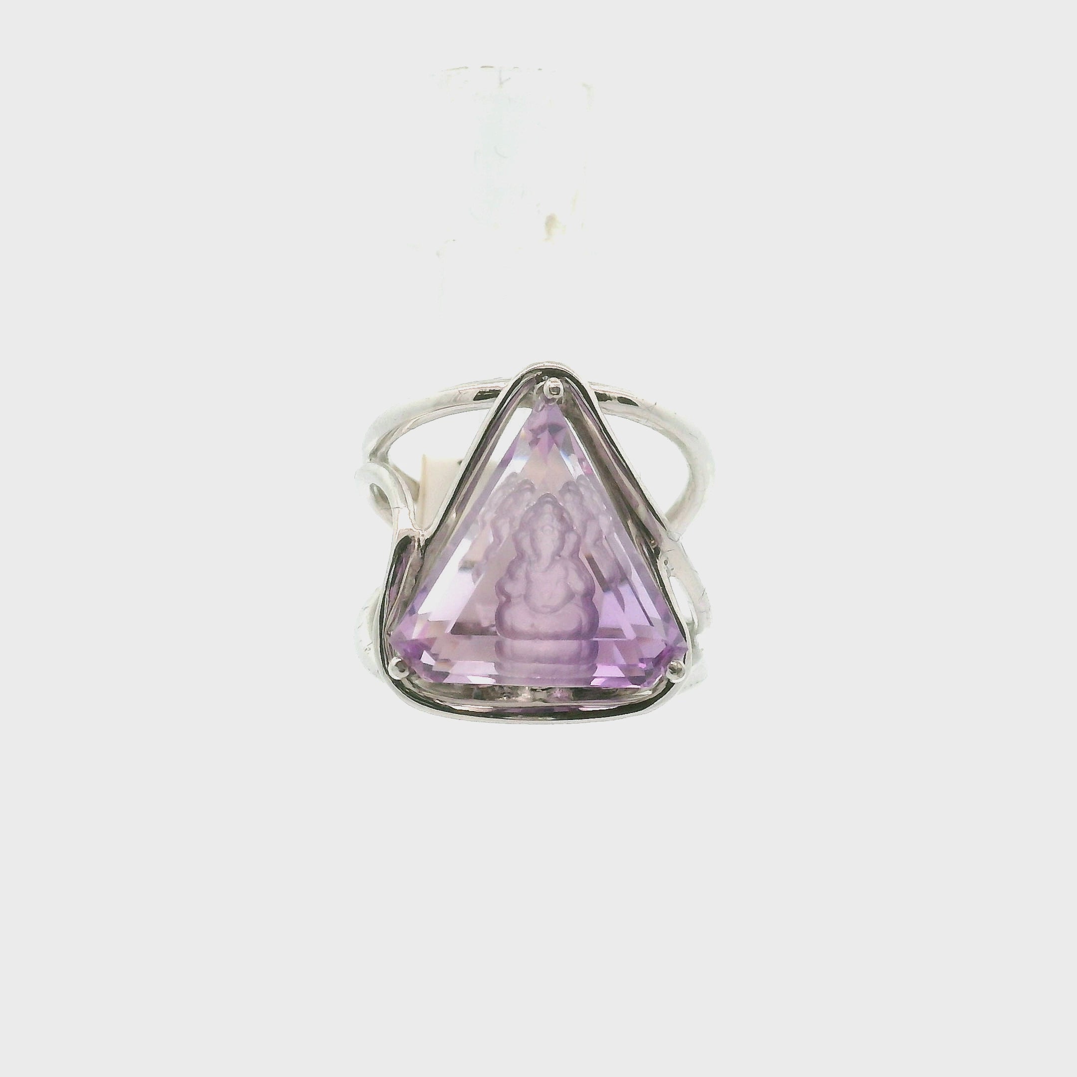 Amethyst Ganesha Cuff Ring .925 Silver for Divine Connection and Clearing Blockages