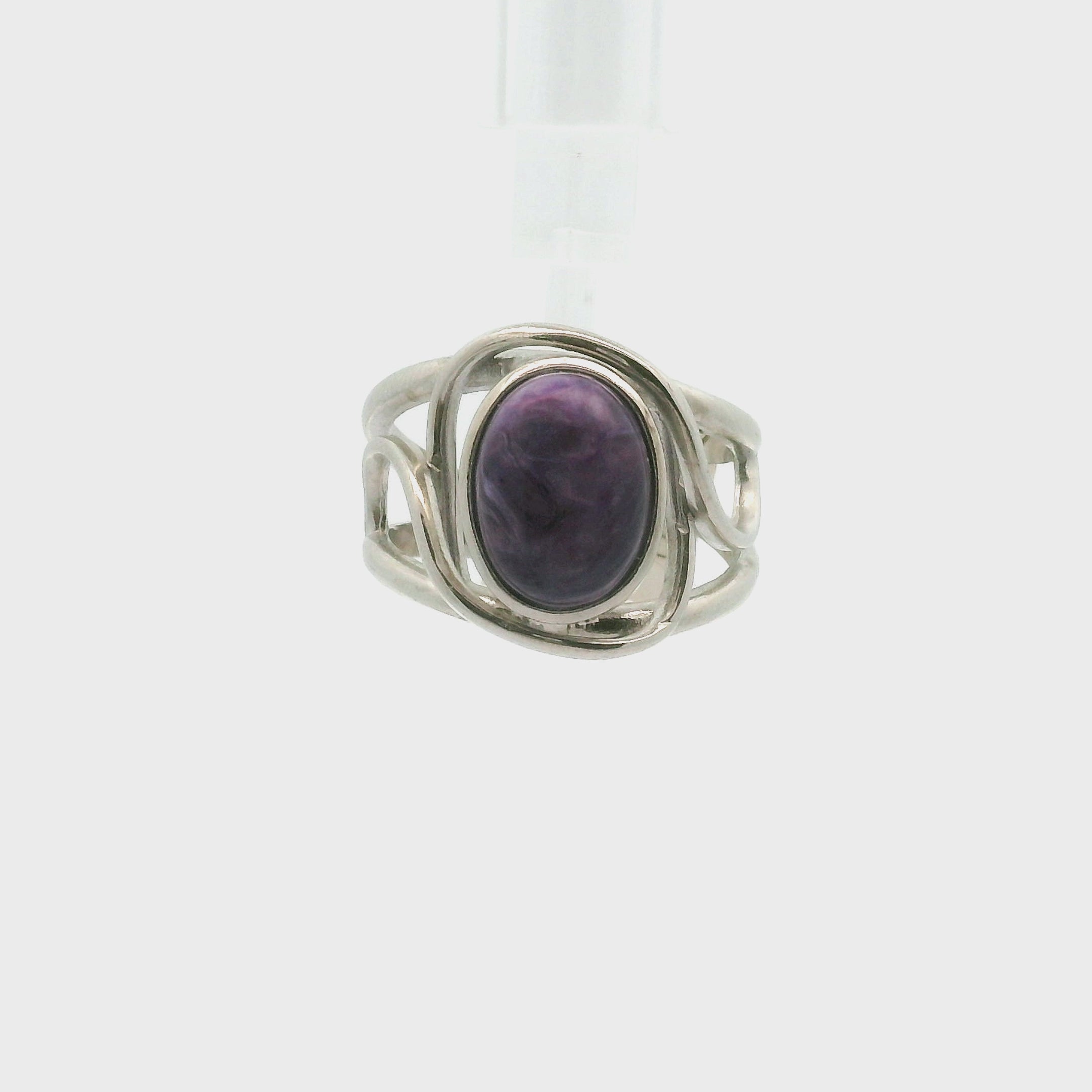 Charoite Finger Cuff Adjustable Ring .925 Silver for Enhancing your Intuitive Gifts and Spiritual Transformation