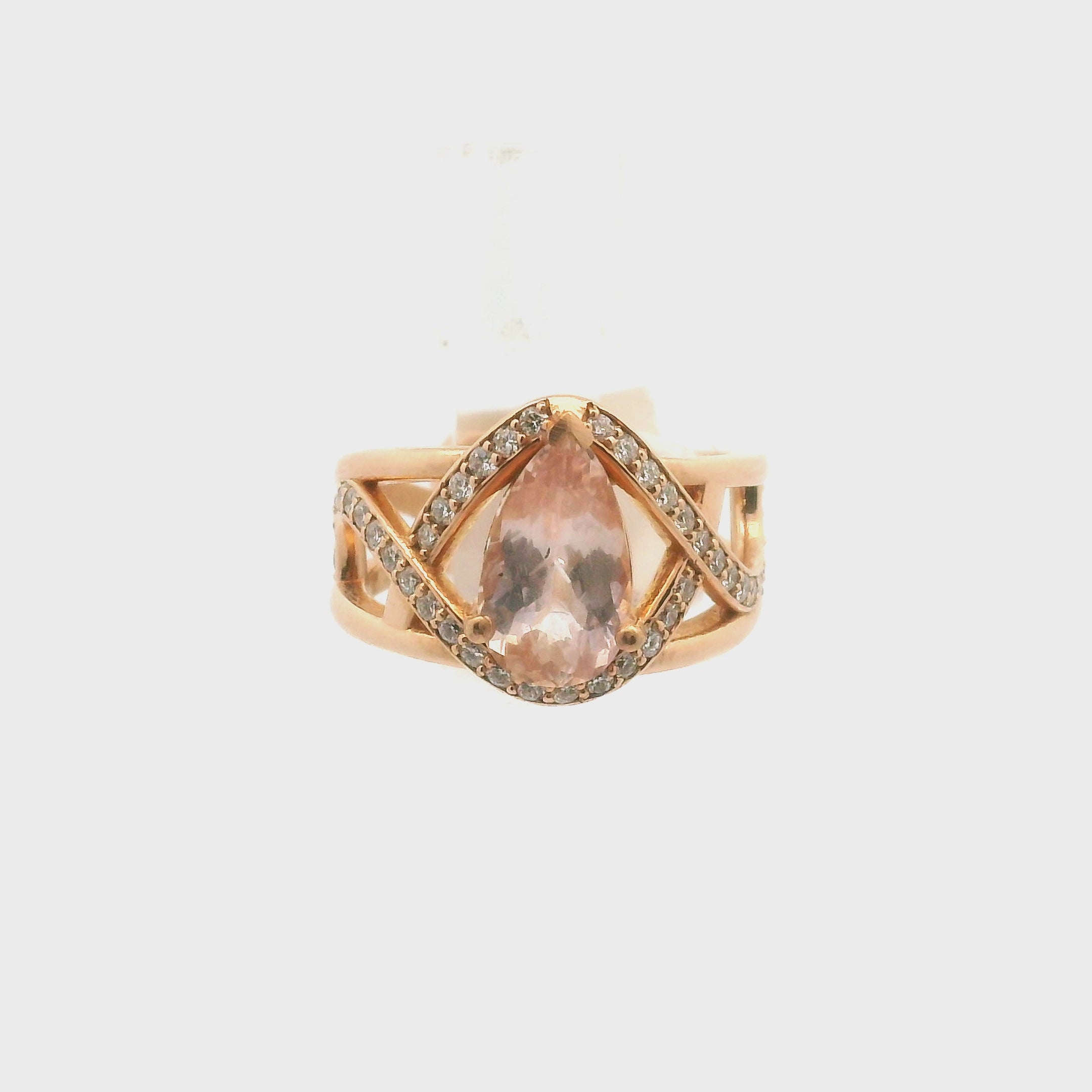 Padparadscha Sapphire with Diamond Pave Cuff Ring in 18K Rose Gold for Dream-work and Compassion