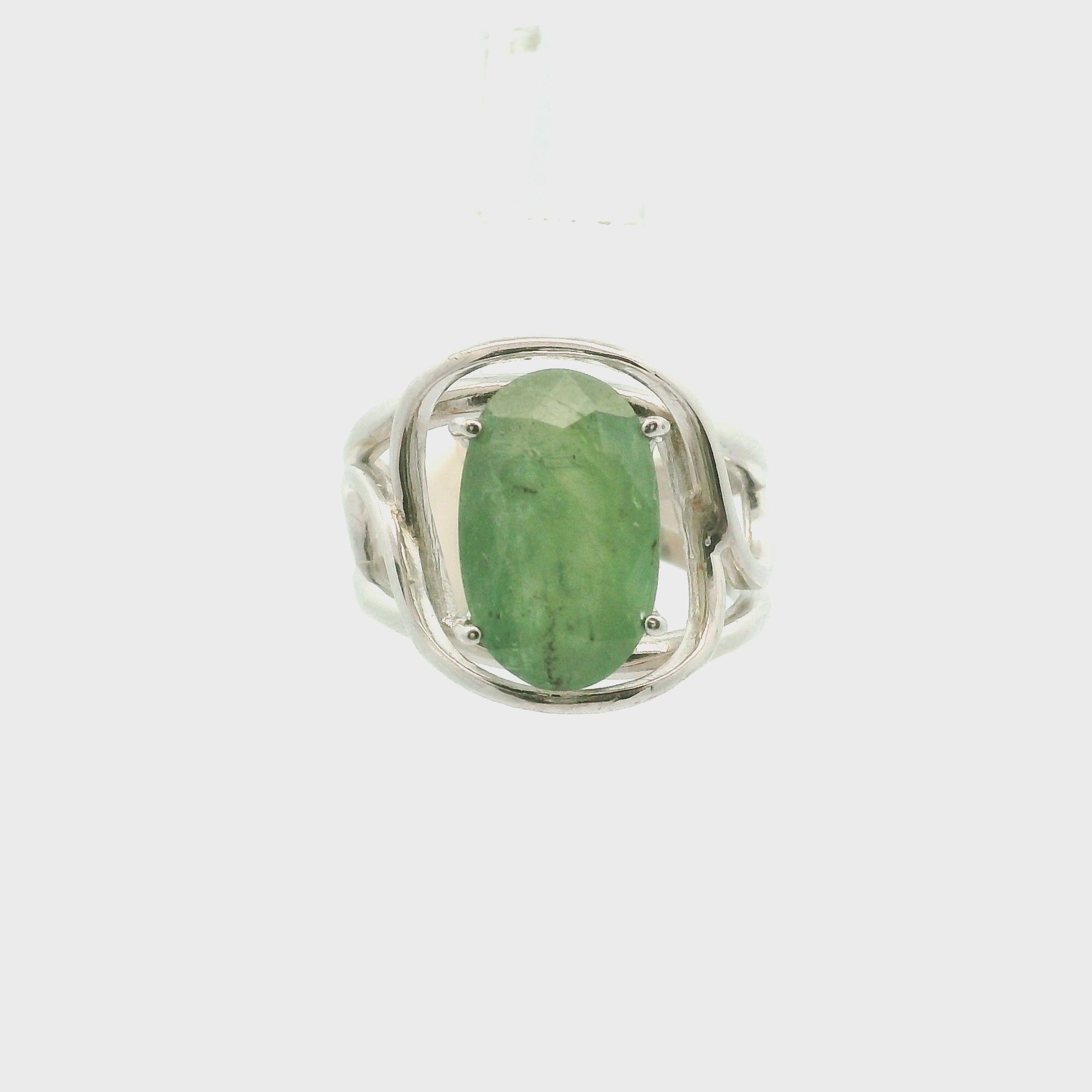 Green Kyanite Faceted Cuff Ring .925 Silver for Alignment, Balance and Meditation