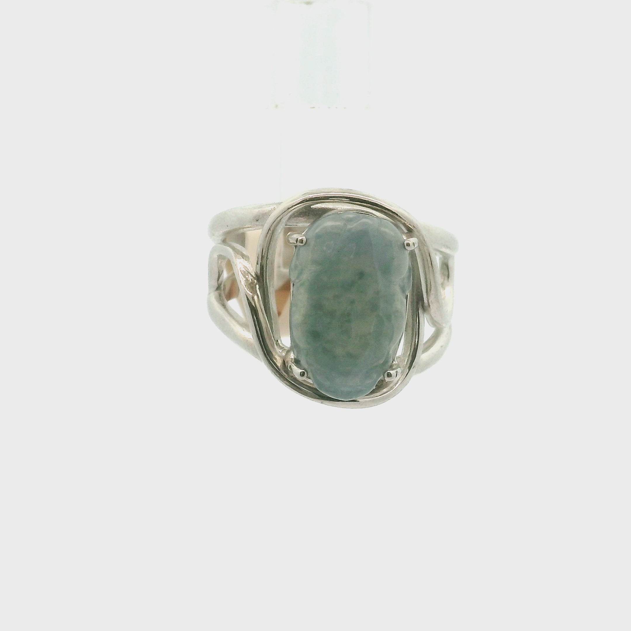 Blue Jadeite Pixiu Finger Cuff Adjustable Ring .925 Silver for Spiritual Awareness, Prosperity and Protection