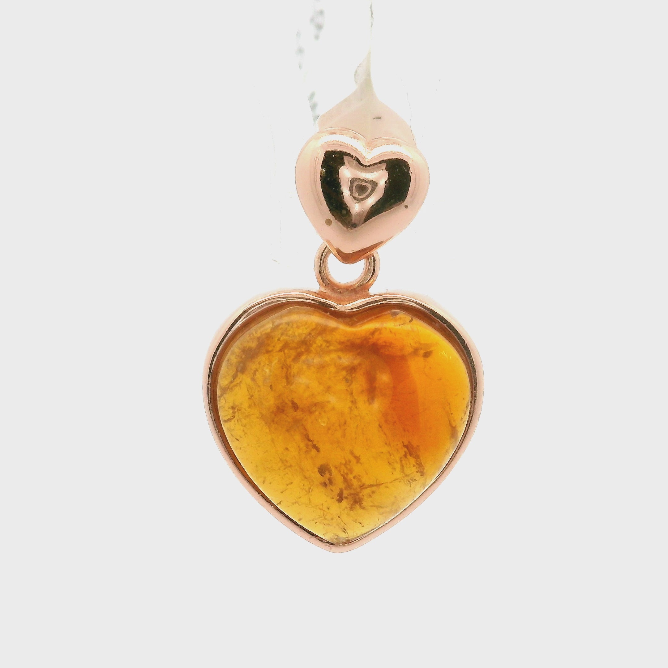 Yellow Tourmaline Heart Pendant Rose Gold Plated .925 Silver for Awareness, Communication and Meditation