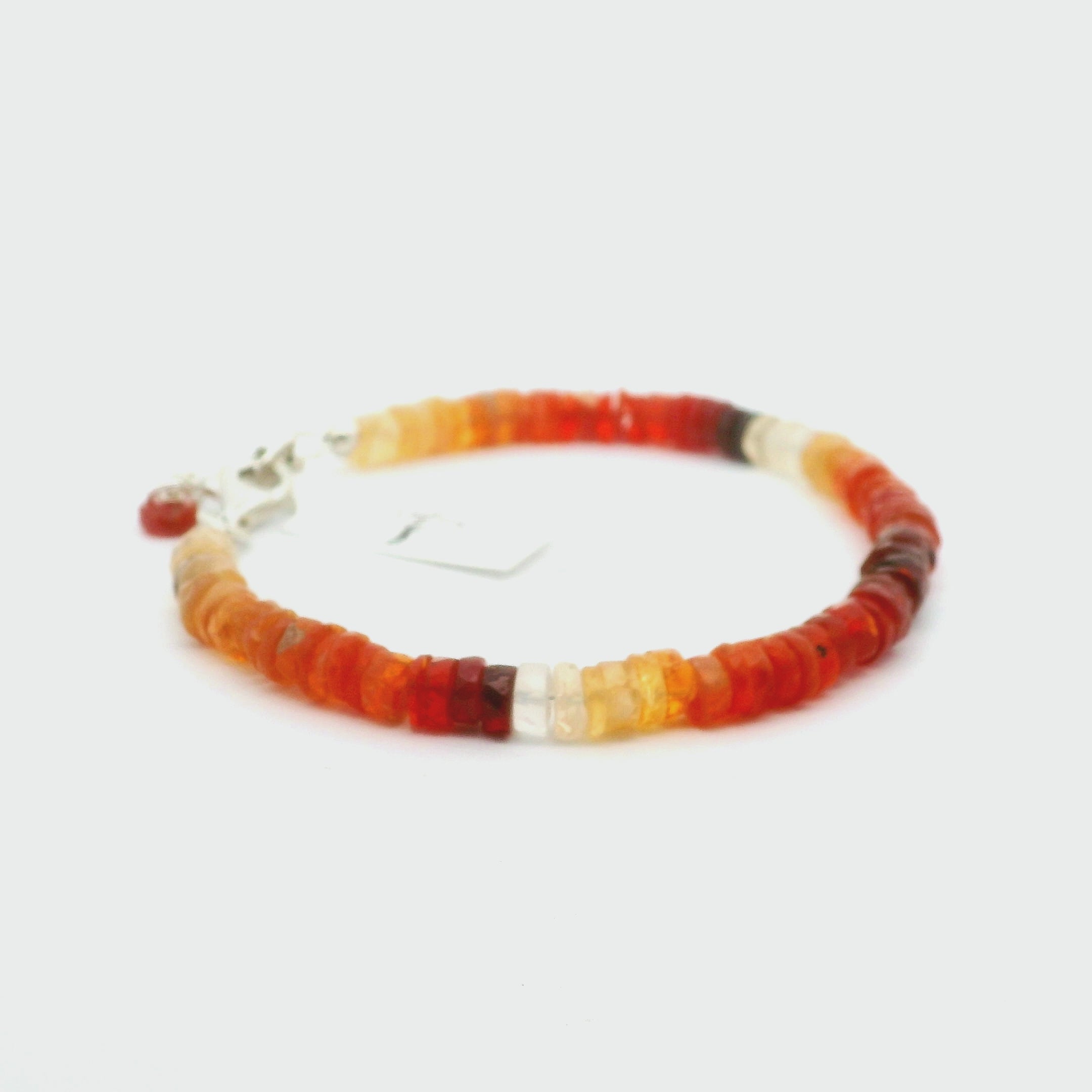 Fire Opal Heishi Bracelet 925 Silver for Intimacy and Passion in Relationships