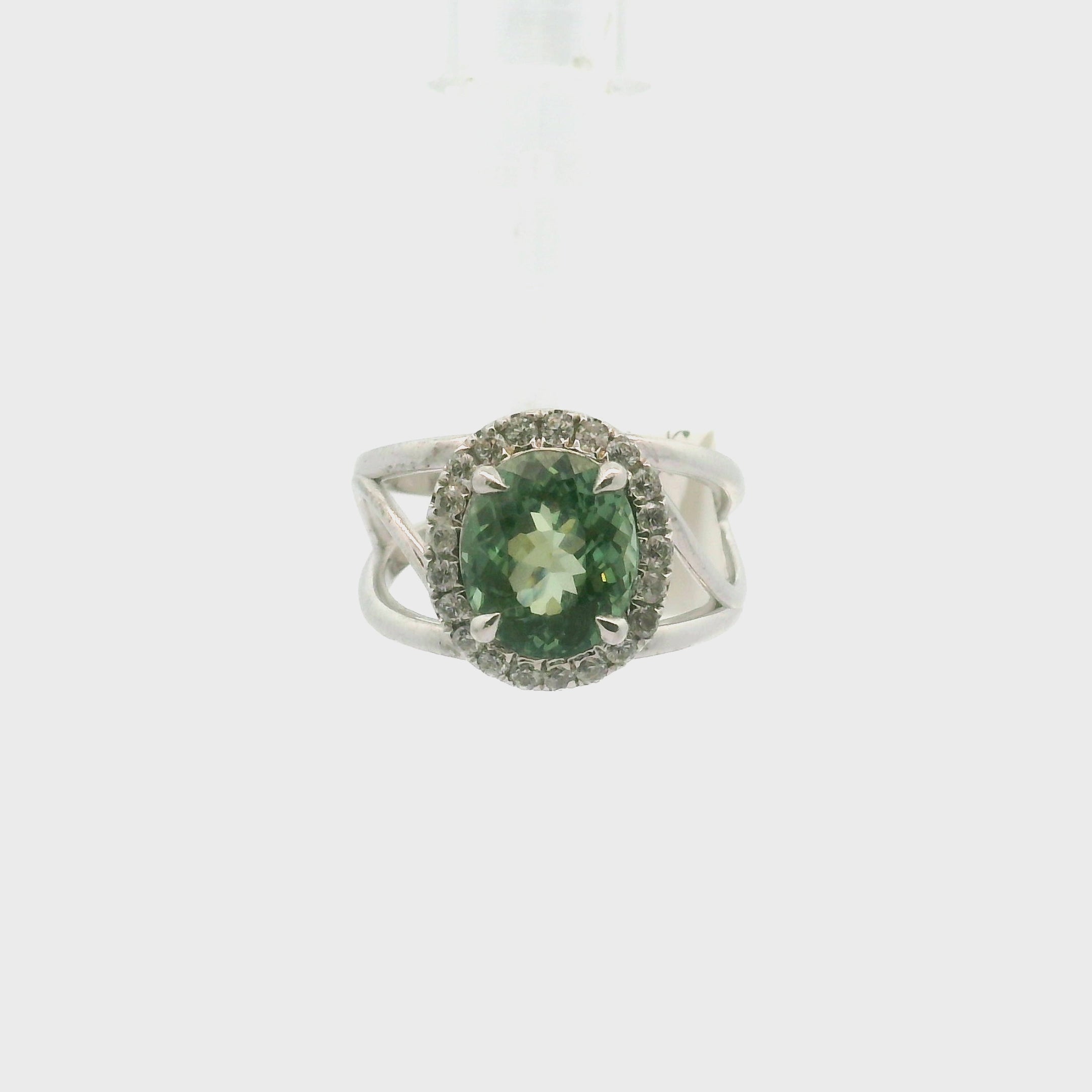 Green Apatite with Clear Zircon Pavé Cuff Ring .925 Silver for Self-Love, Compassion and Openness
