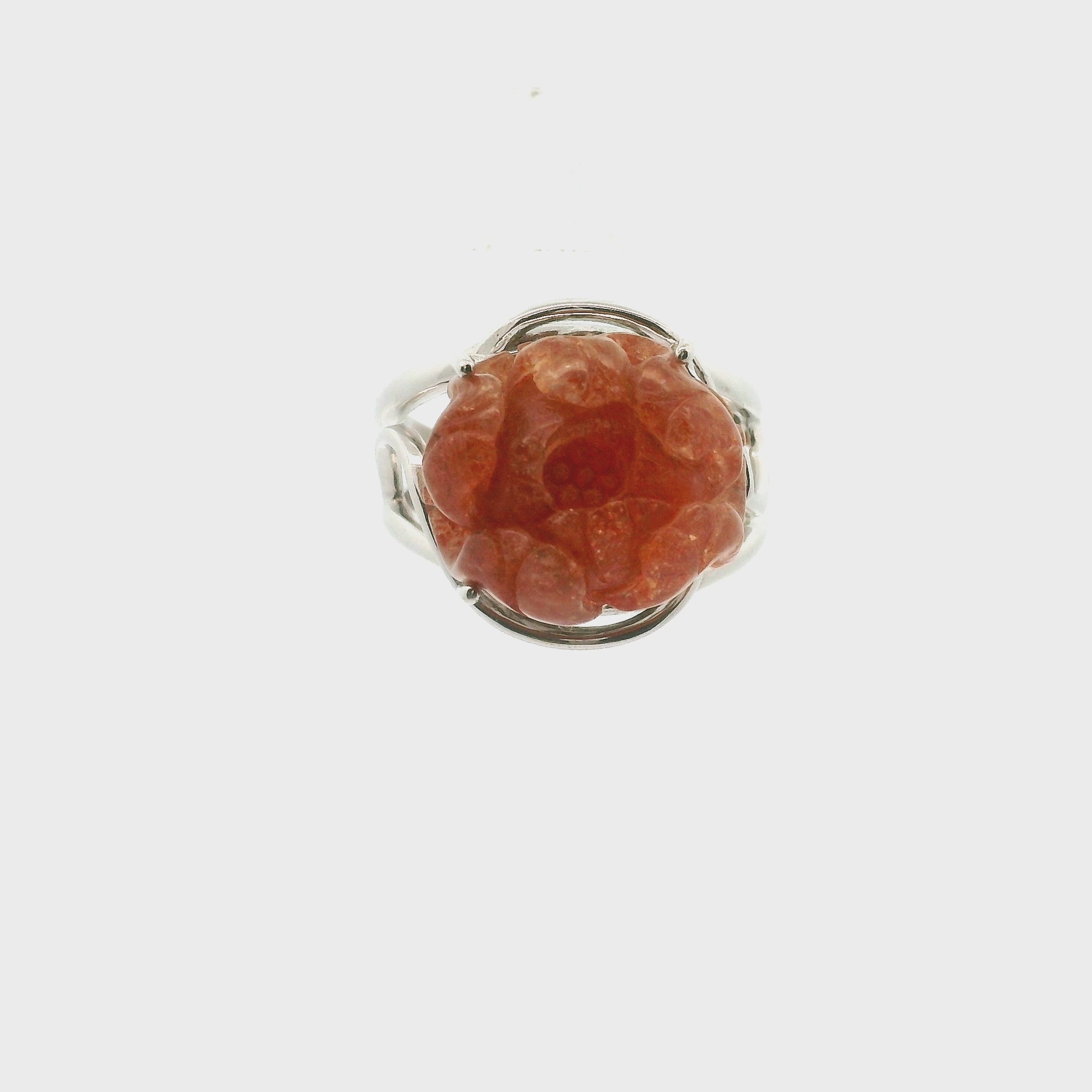 Sunstone Lotus Cuff Ring .925 Silver for Confidence and Strength