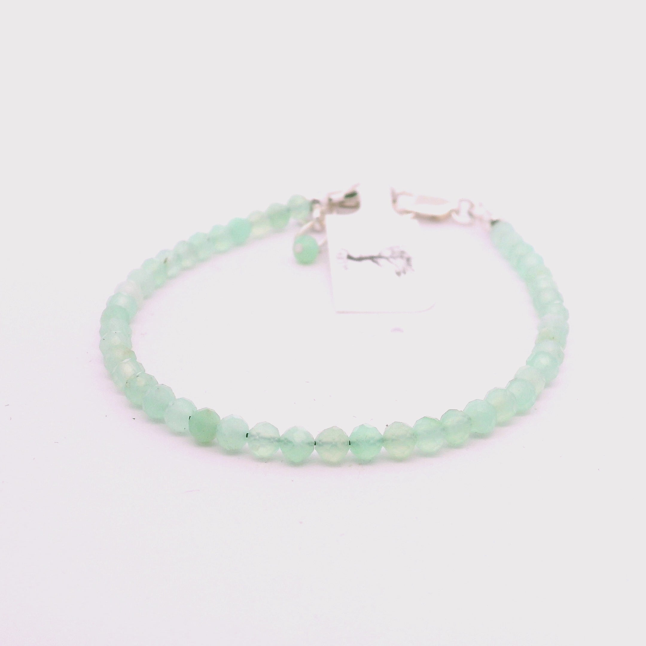 Chrysoprase Micro Faceted Bracelet 925 Silver for Abundance and Growth