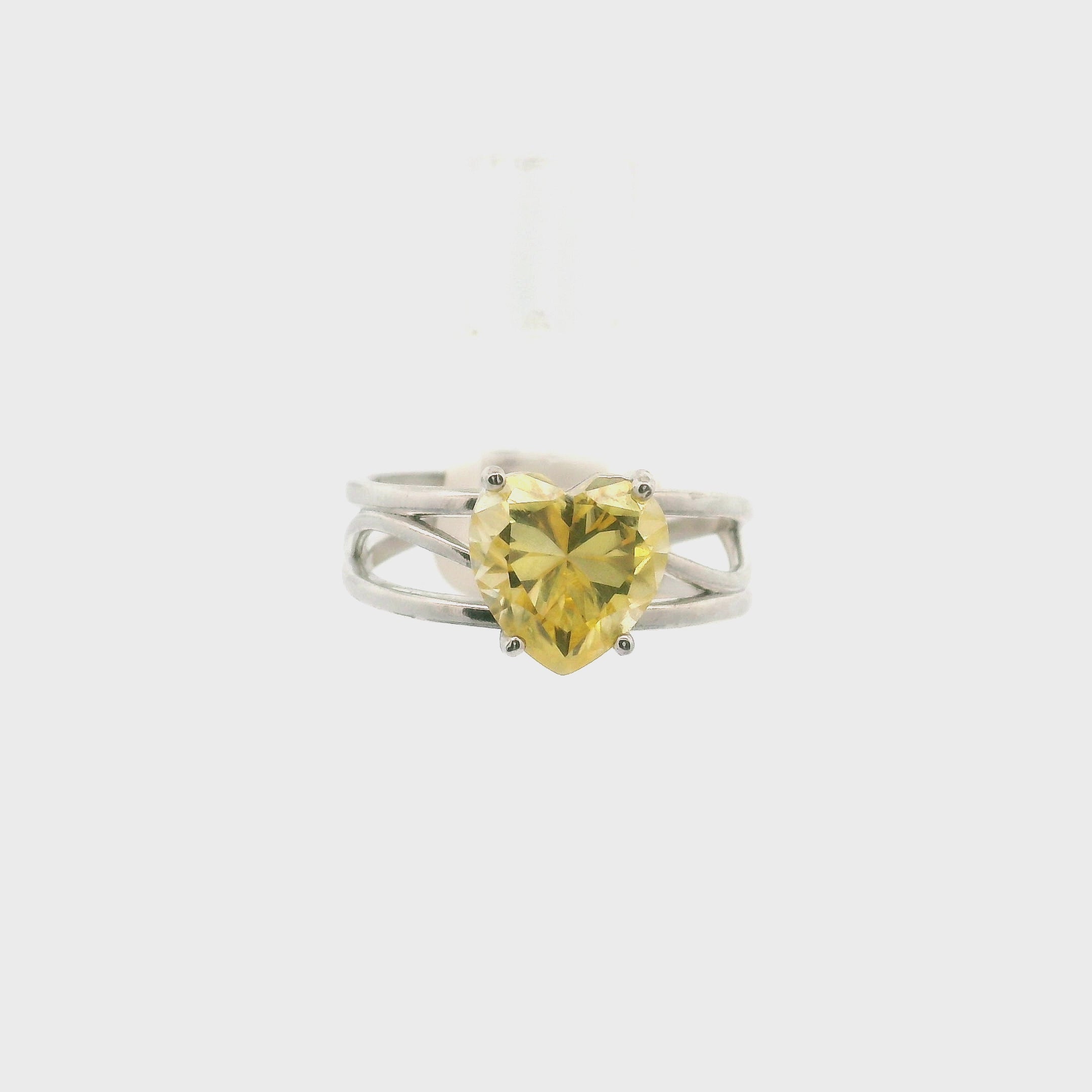 Yellow Moissanite Heart Midi Cuff Ring .925 Silver for Enlightenment & Inner Peace