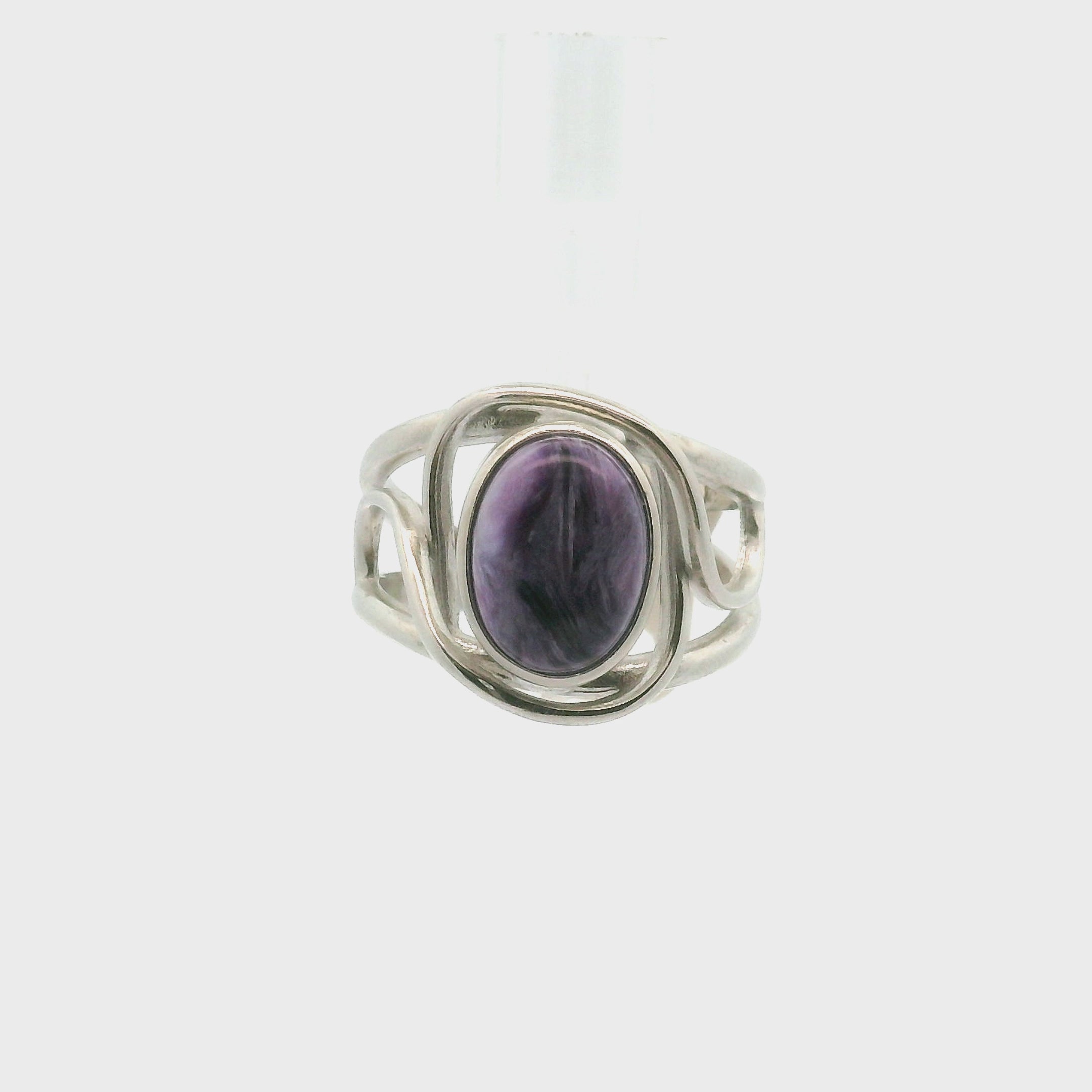 Charoite Finger Cuff Adjustable Ring .925 Silver for Enhancing your Intuitive Gifts and Spiritual Transformation