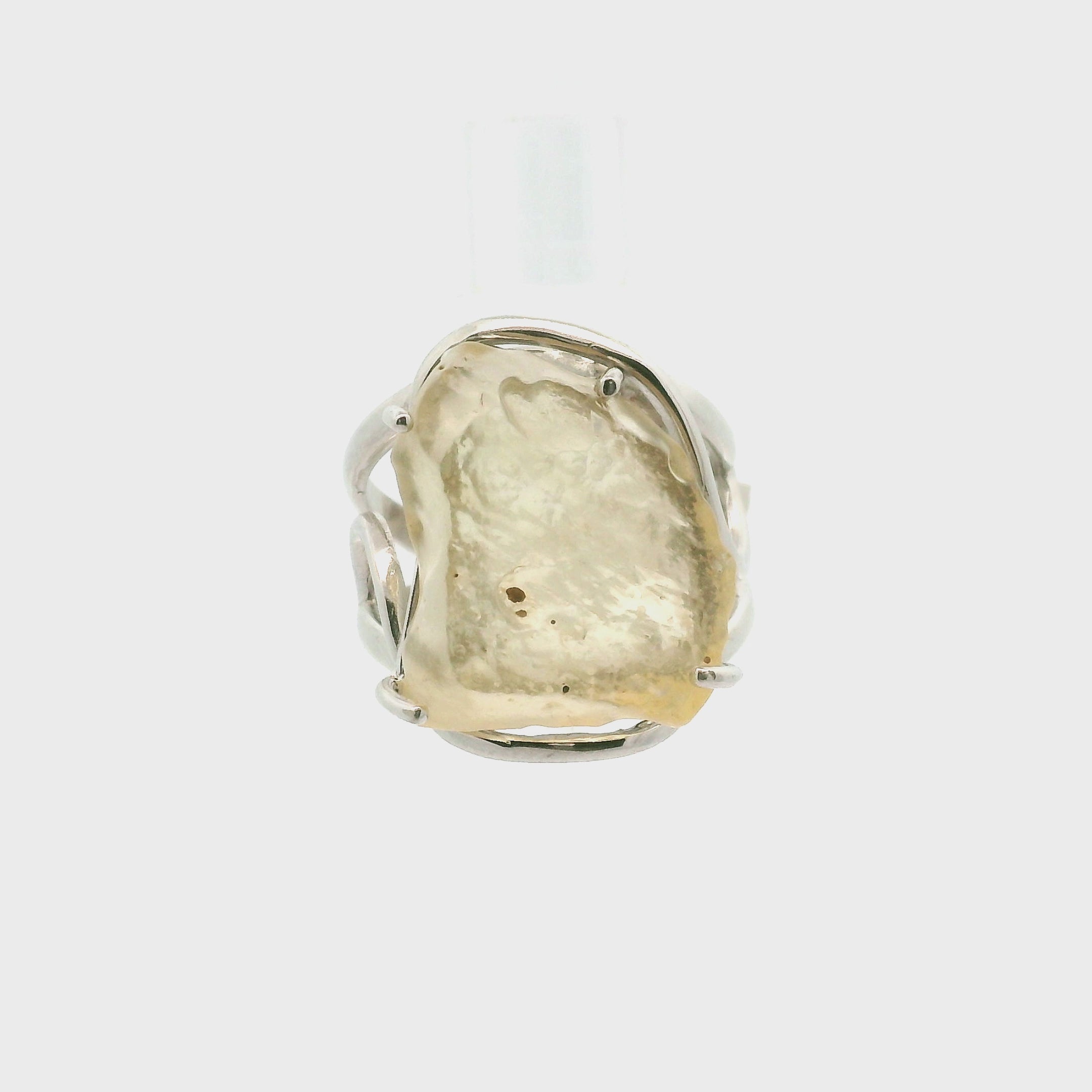 Libyan Desert Glass Cuff Ring .925 Silver for Confidence, Manifestation and Personal Power