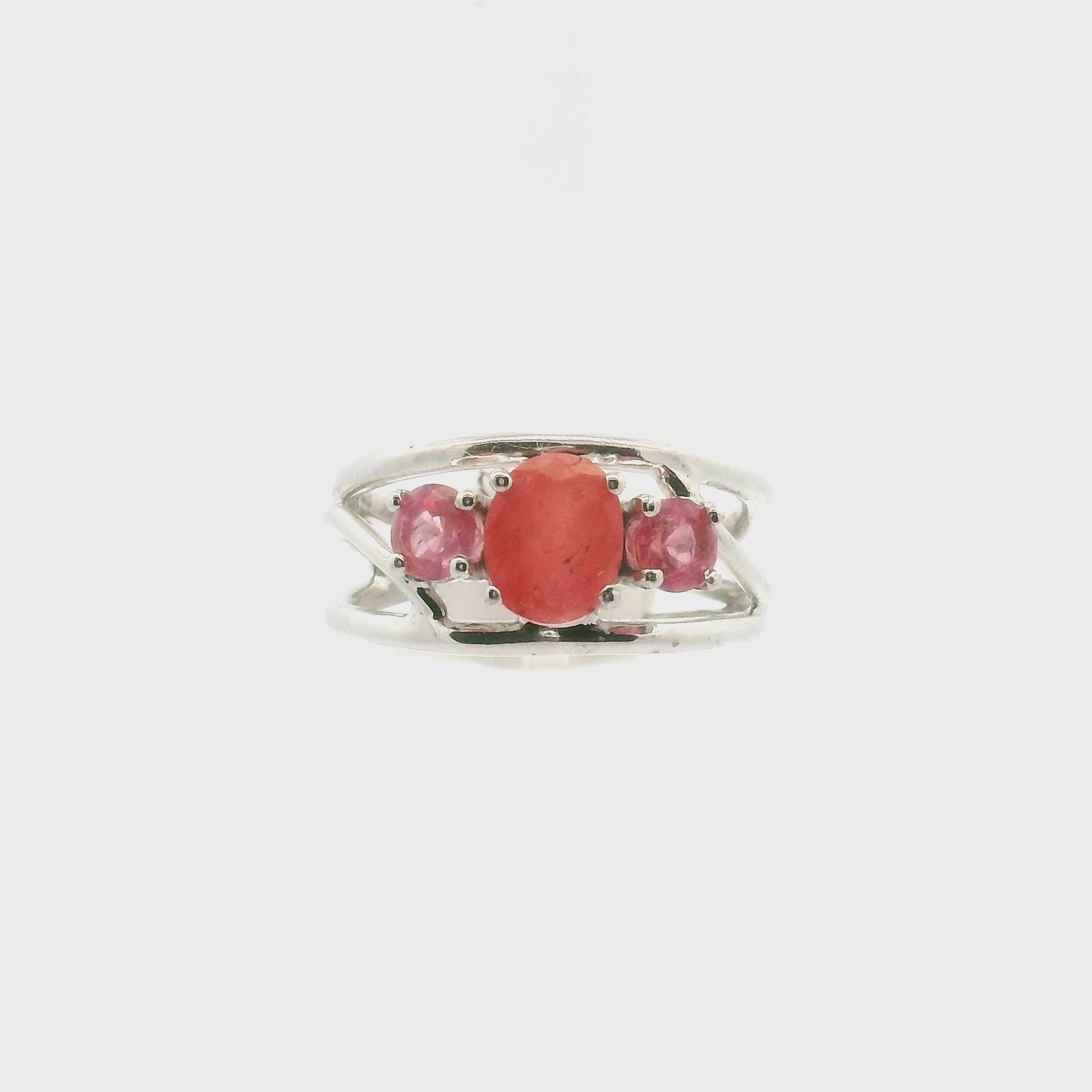 Pezzottaite + Varynenite Midi Cuff Ring 925 Silver for Joy, Love and Empowerment
