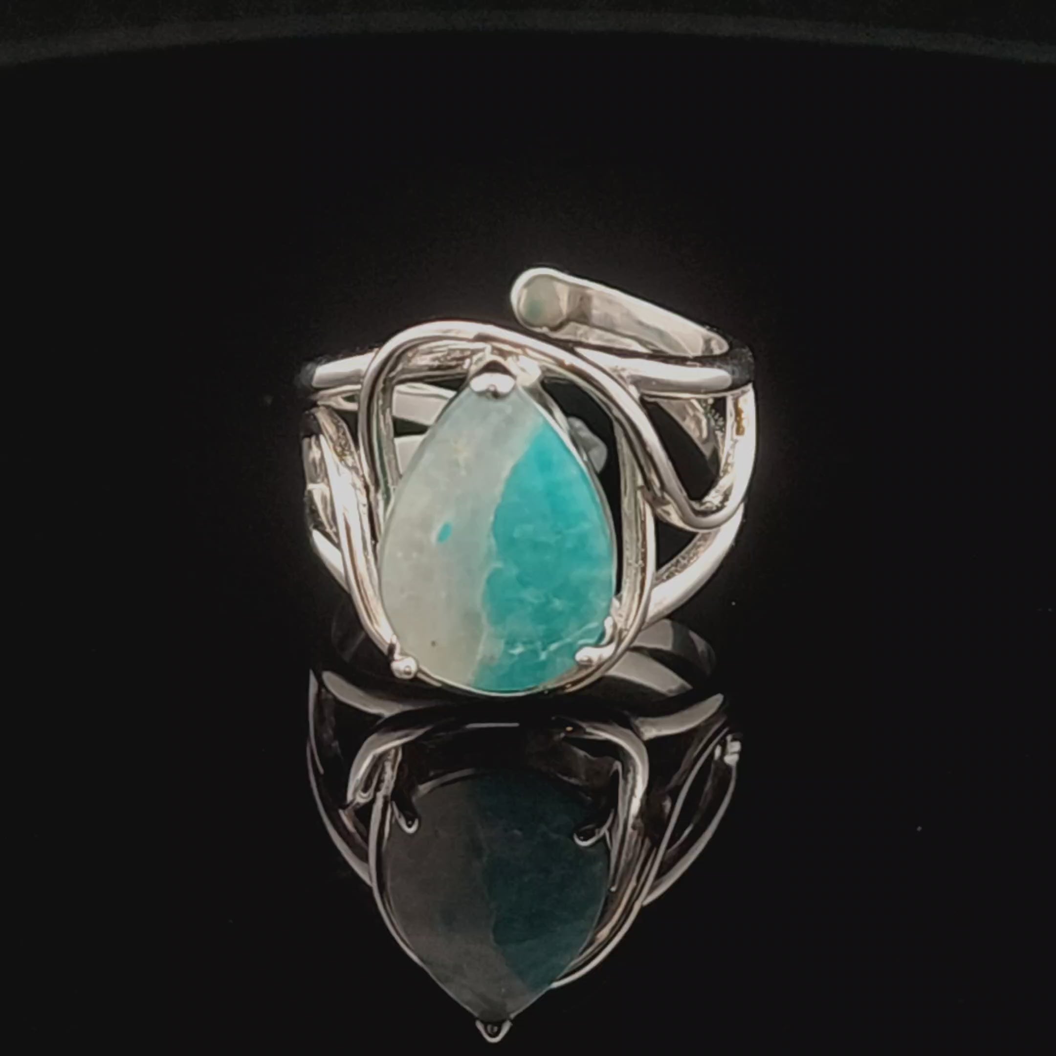 Amazonite in Quartz Adjustable Finger Cuff Ring .925 Silver (High Quality) for Speaking your Truth