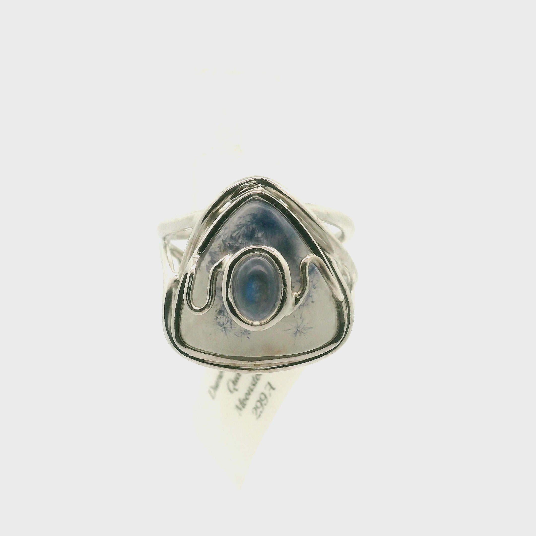 Dumortierite in Quartz And Moonstone Cuff Ring .925 Silver for Hope, Improving Memory and New Ideas
