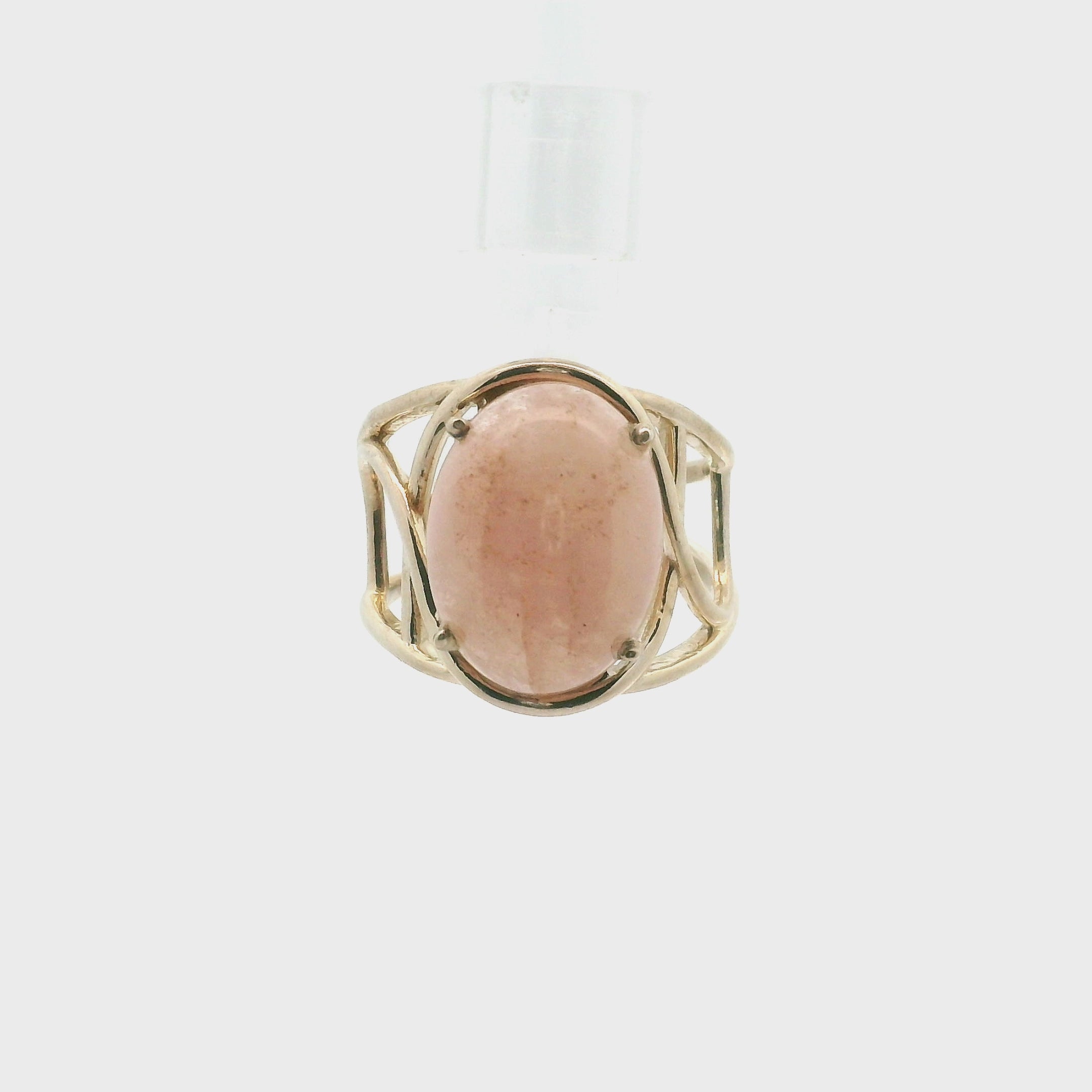 Morganite Cab Cuff Ring .925 Silver for Abundance of Joy and Love