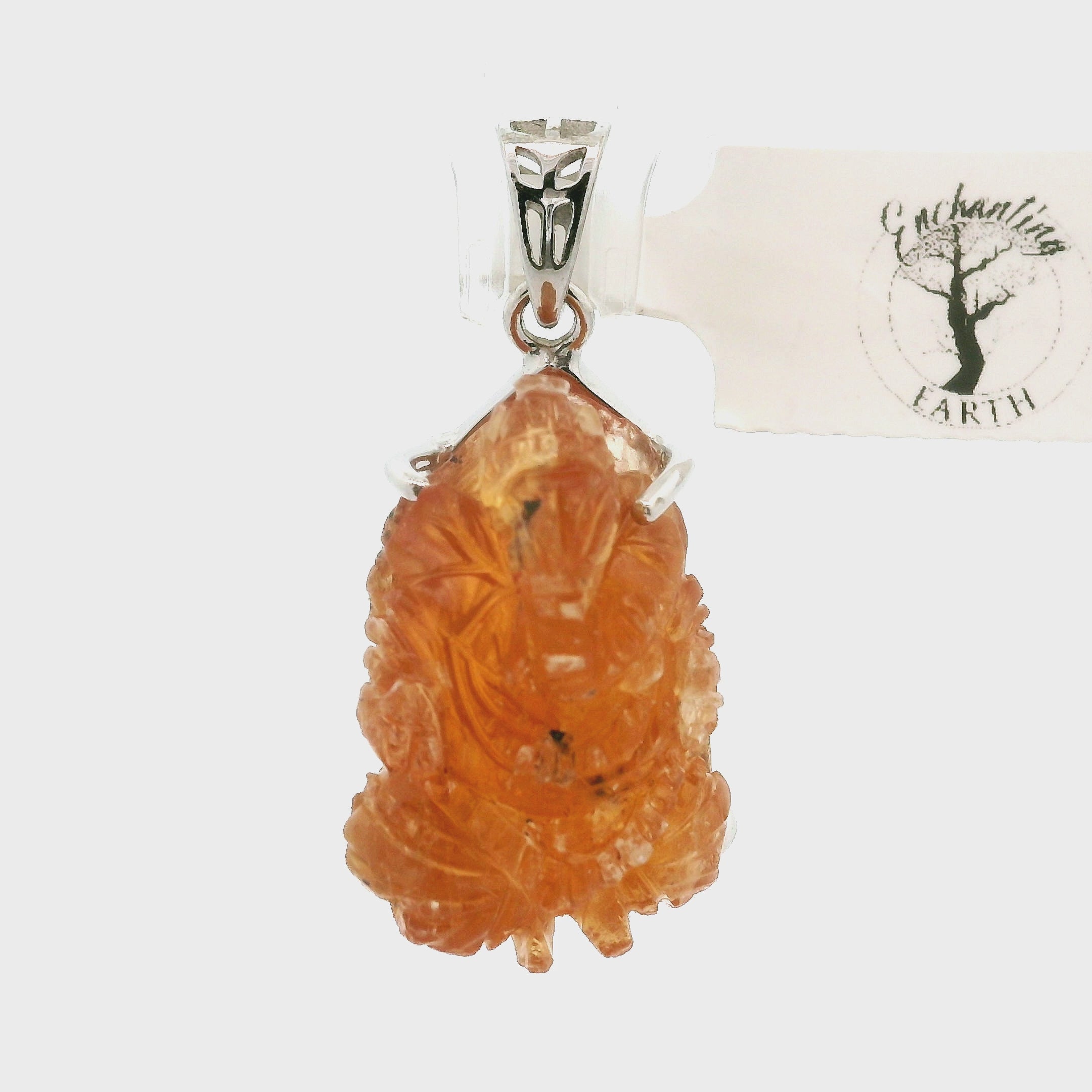 Imperial Topaz Carved Ganesha Pendant .925 Sterling Silver for Spiritual Transformation
