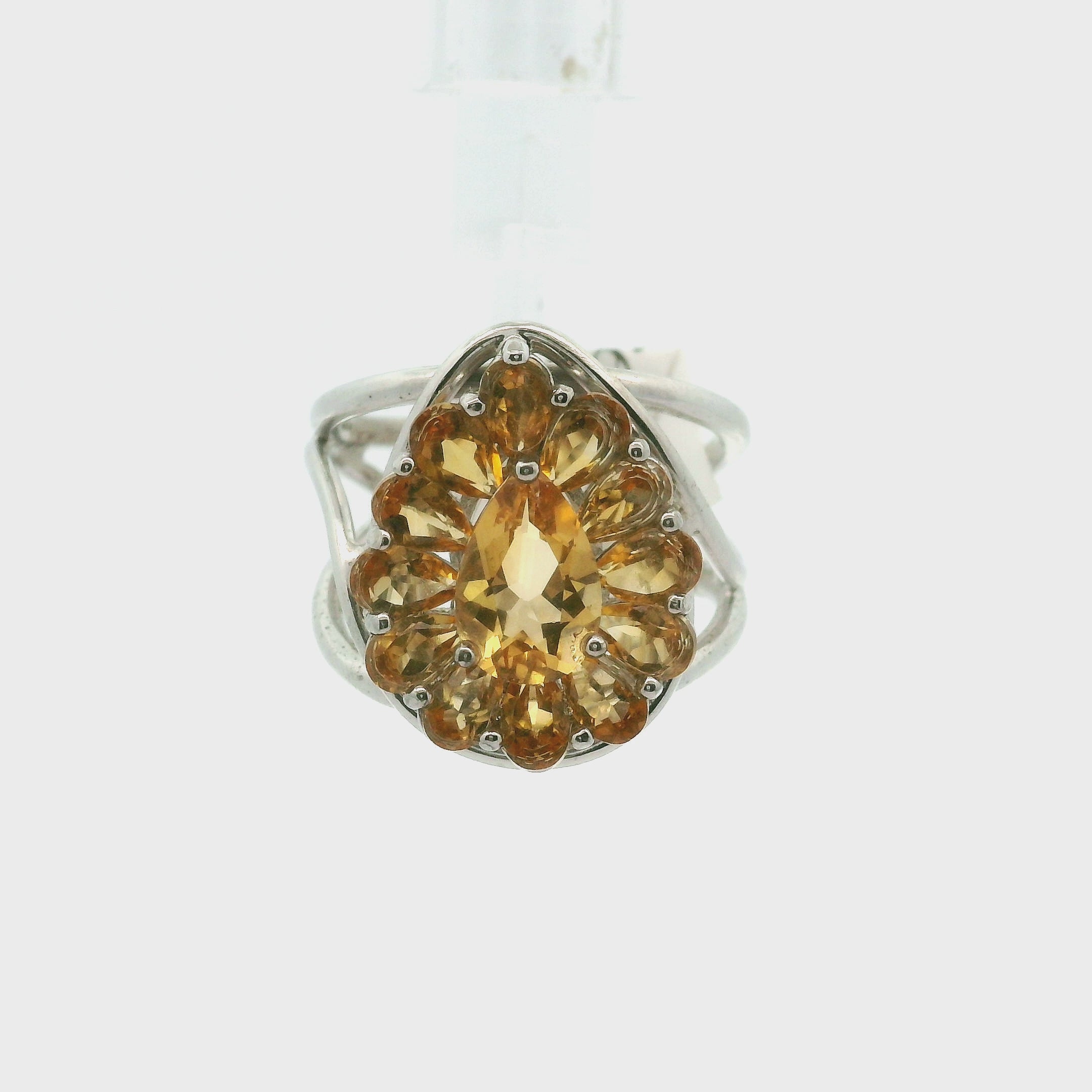 Citrine Pavé Cuff Ring .925 Silver for Prosperity and Joy