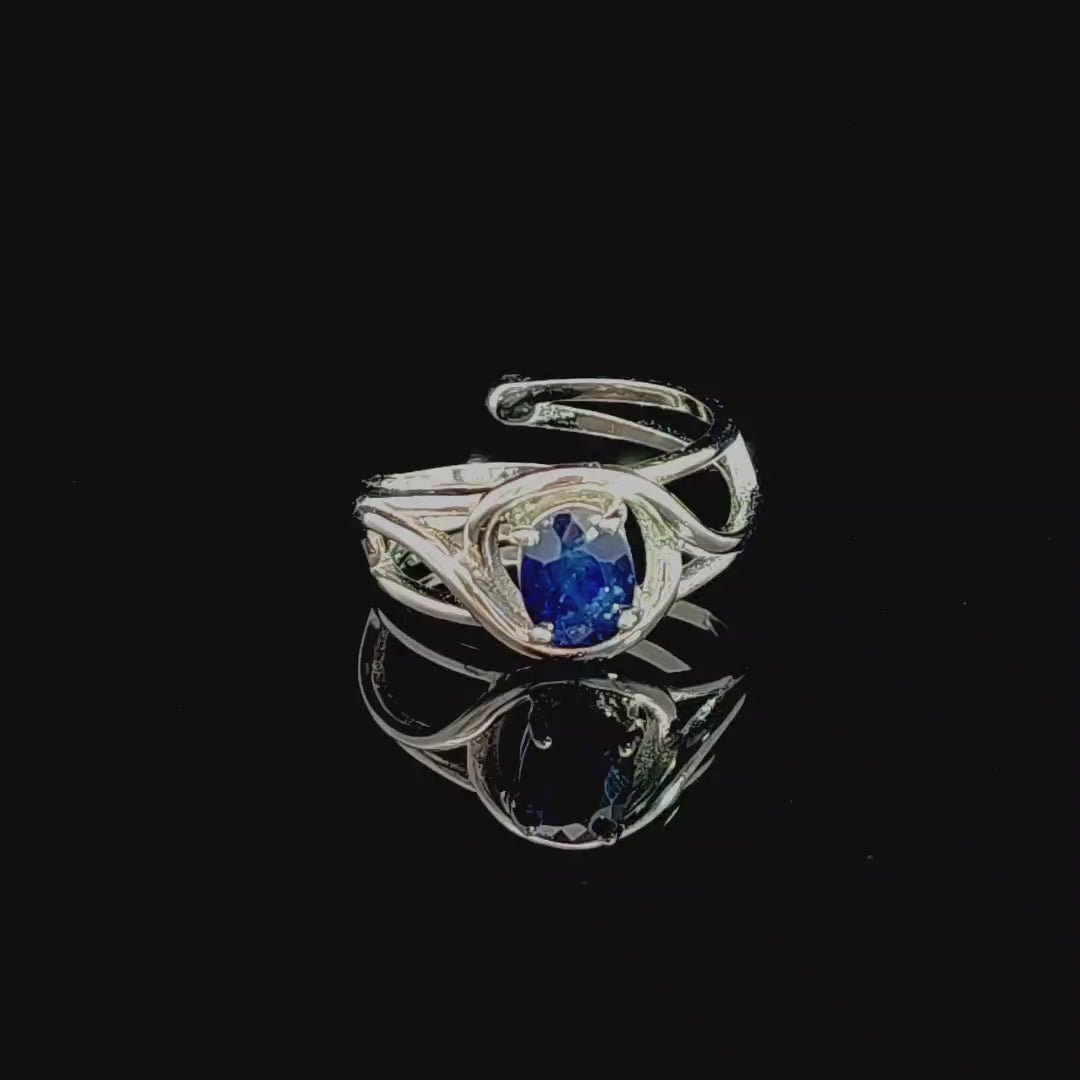 Blue Sapphire Finger Cuff Adjustable Ring .925 Silver for Wisdom, Self Discipline and Peace of Mind