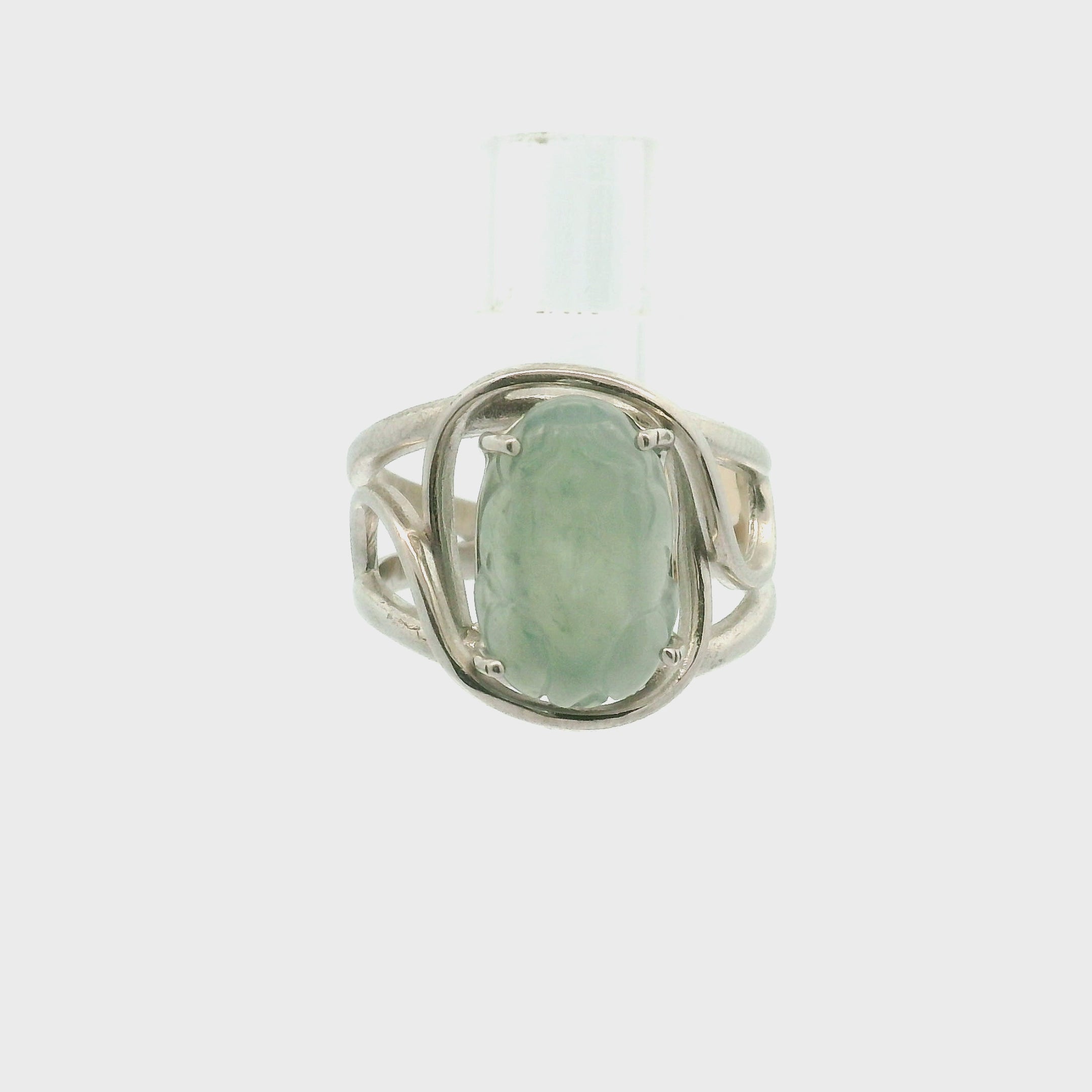 Blue Jadeite Pixiu Finger Cuff Adjustable Ring .925 Silver for Spiritual Awareness, Prosperity and Protection