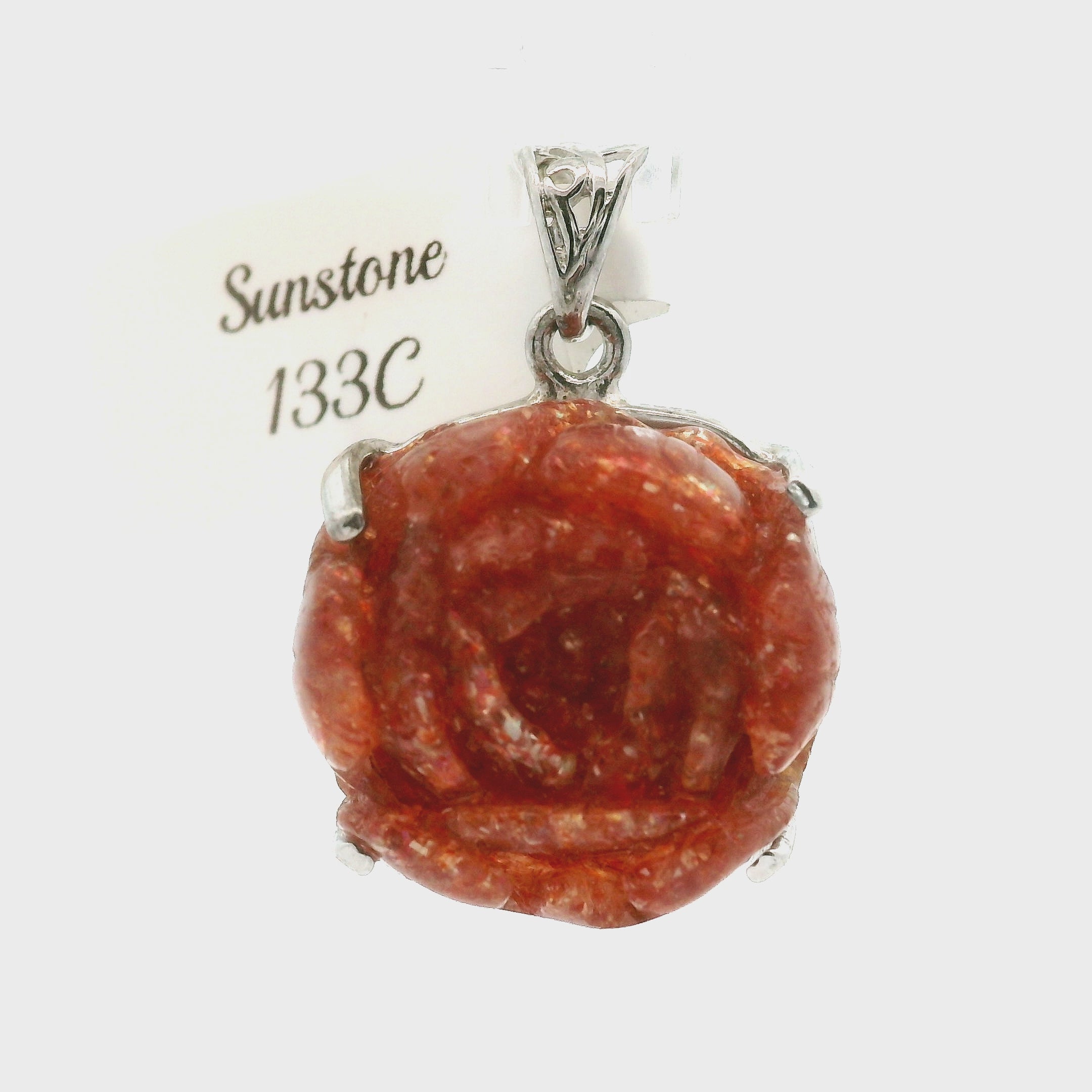 Sunstone Lotus Pendant .925 Silver for Confidence and Strength
