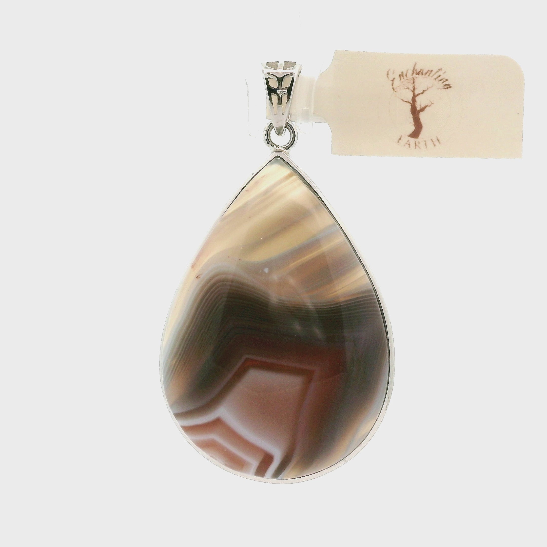 Botswana Agate Faceted Pendant .925 Silver for Hope, Protection and Strength