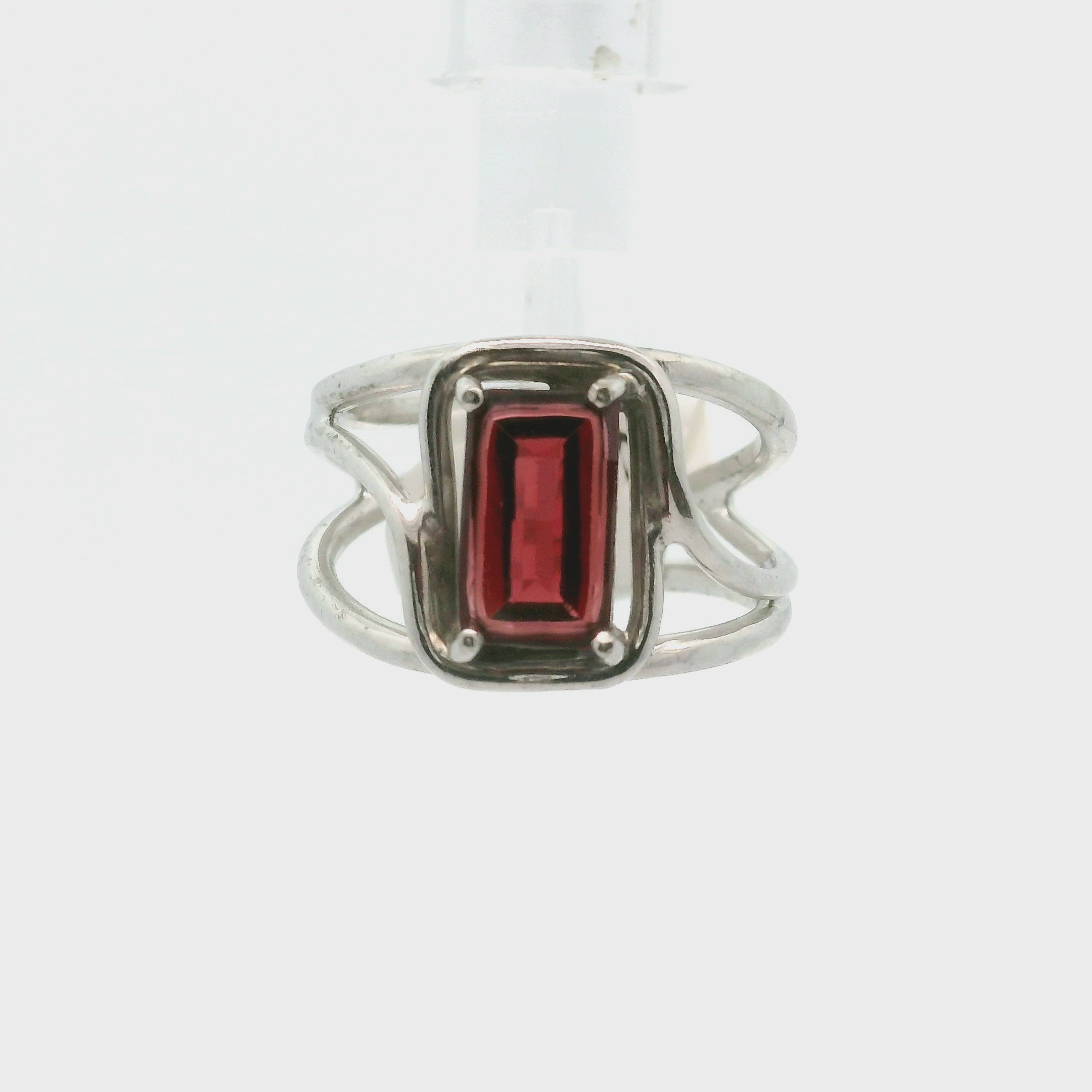 Garnet Pixel Cut Cuff Ring .925 Silver for Strength and Universal Connection