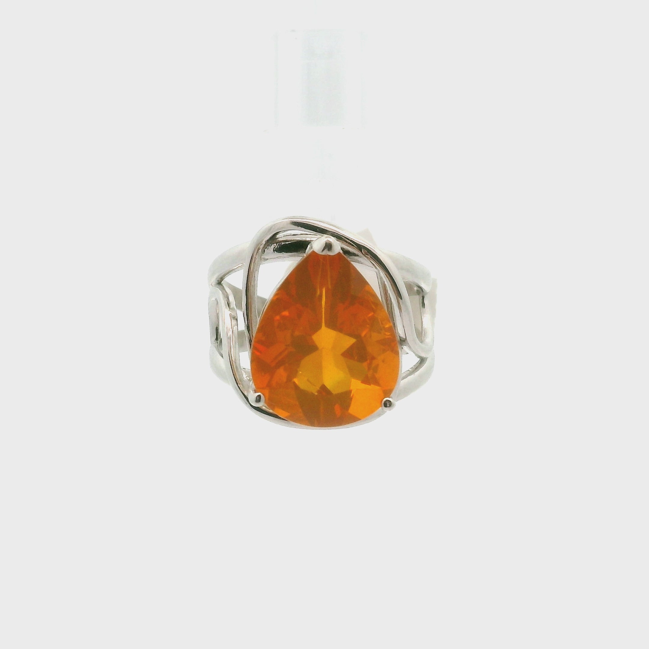 Fire Opal Faceted Cuff Ring .925 Silver for Confidence and Increasing Motivation