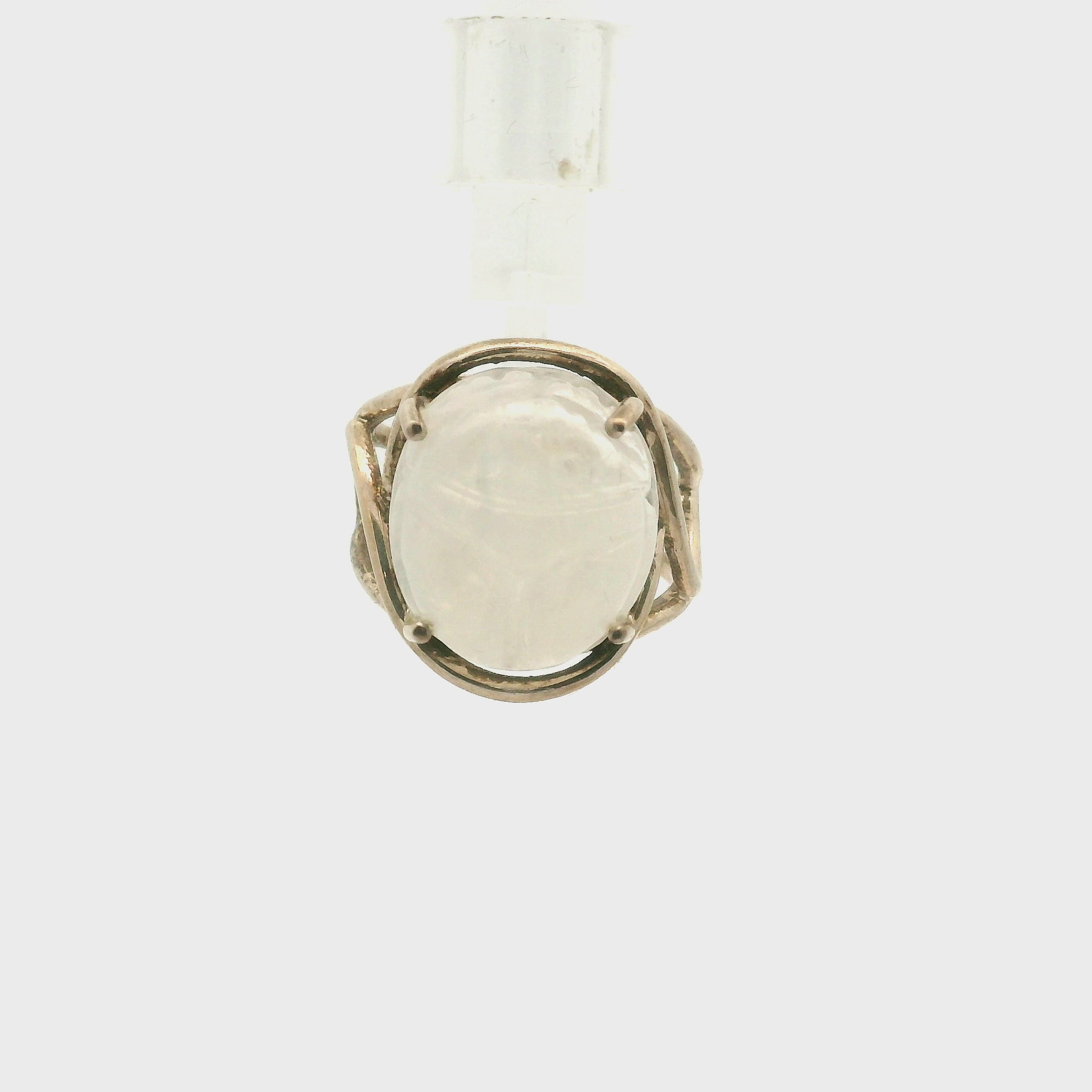 Rainbow Moonstone Scarab Finger Cuff Adjustable Ring .925 Sterling Silver for New Beginnings, Protection and Manifestation