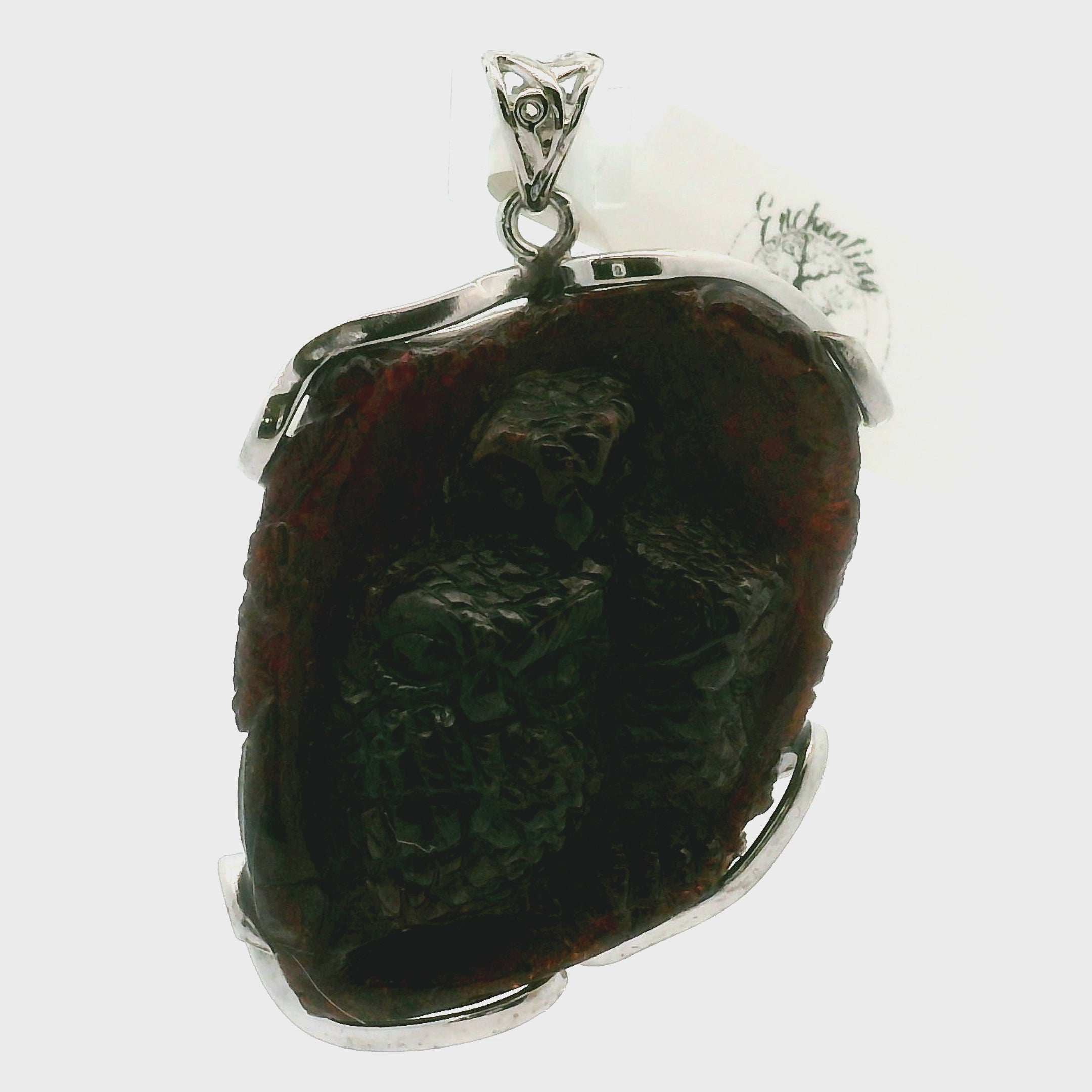 Garnet Carved Owl Pendant .925 Silver for Health, Grounding and Strength