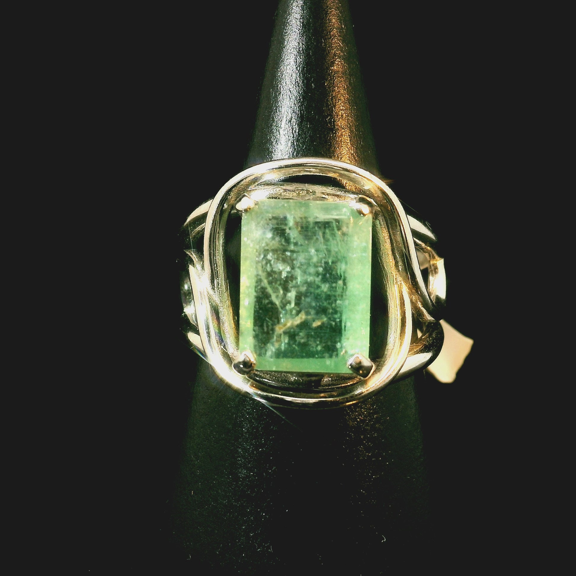 Green Kyanite Faceted Cuff Ring .925 Silver for Alignment, Balance and Meditation