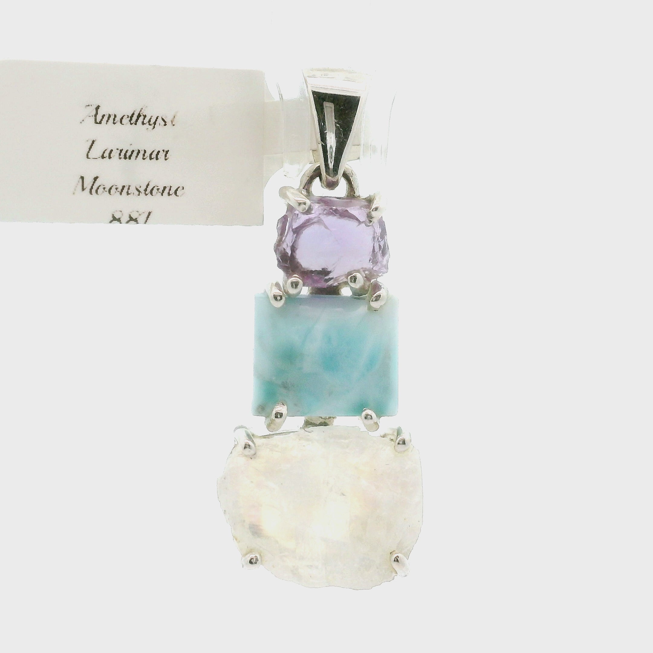 Amethyst, Moonstone and Larimar Pendant .925 Silver for Overall Health and Wellness