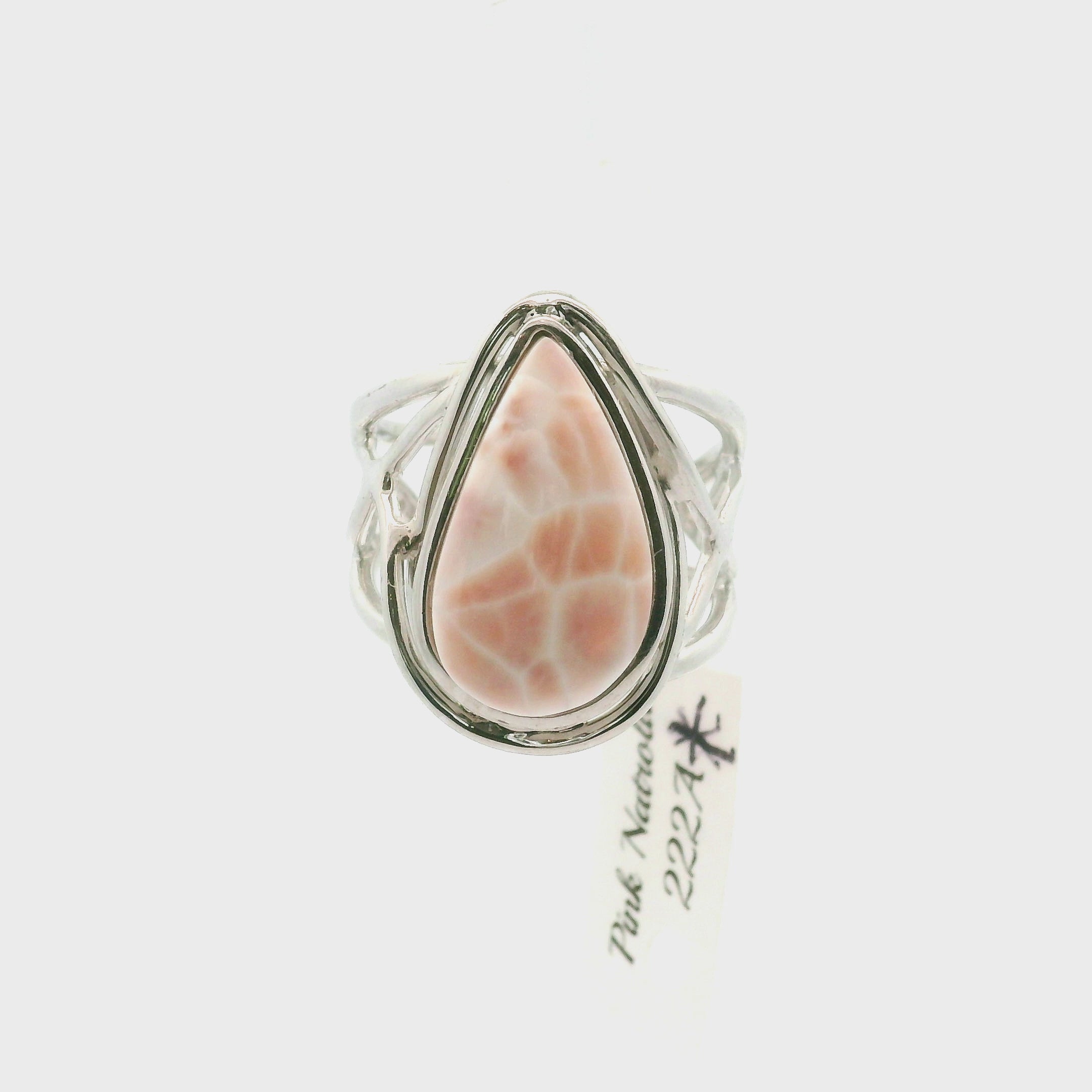 Pink Natrolite Infinity Cuff Ring .925 Silver for Astral Travel, Higher Consciousness and Protection