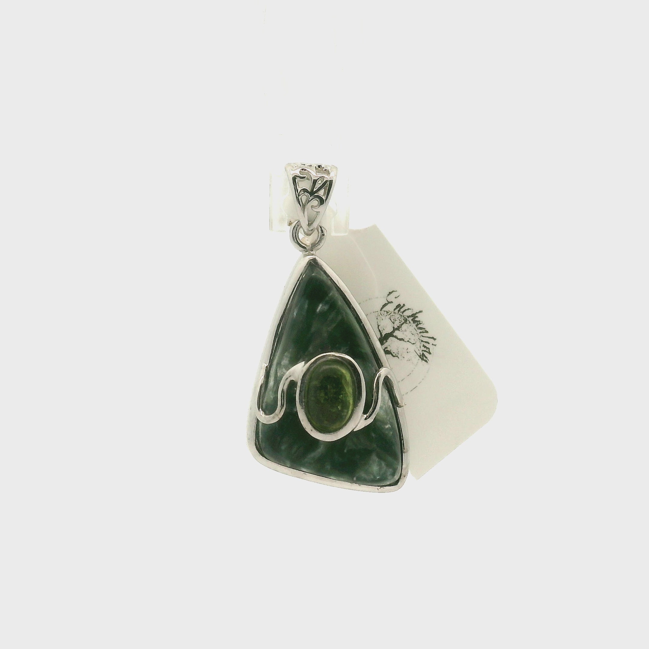 Seraphinite & Tourmaline Pendant .925 Silver for Angelic Connection, Healing and Regeneration