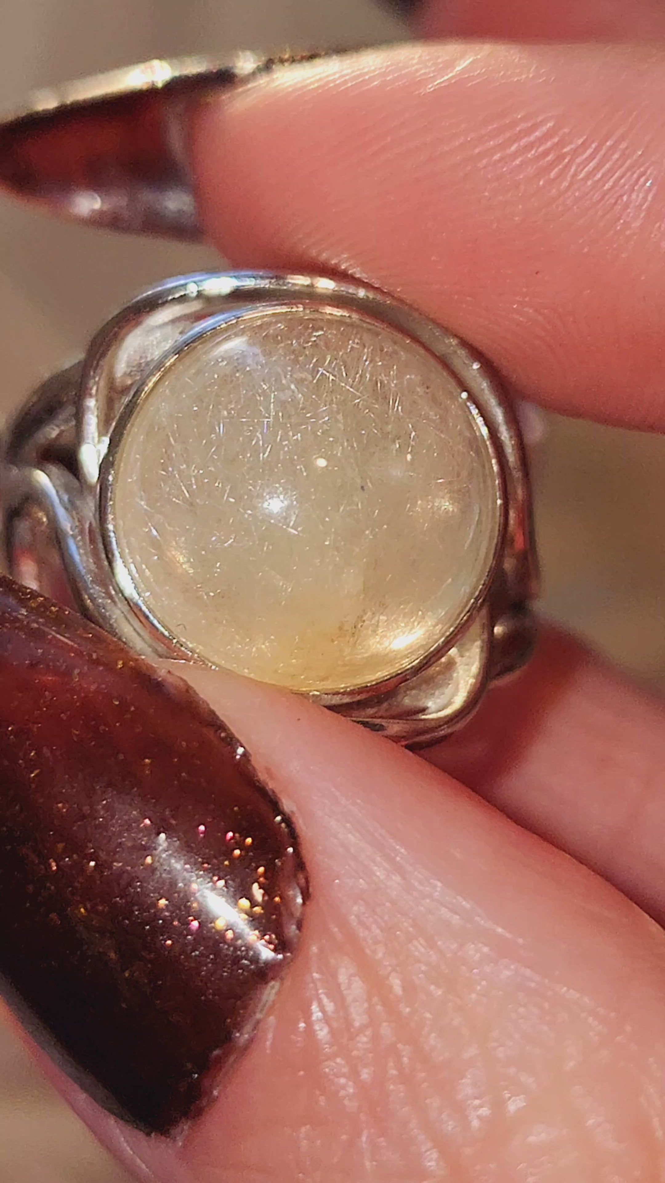 Shooting Star Gold Rutile in Quartz Finger Cuff Adjustable Ring .925 Sterling Silver for Accelerating Manifestations