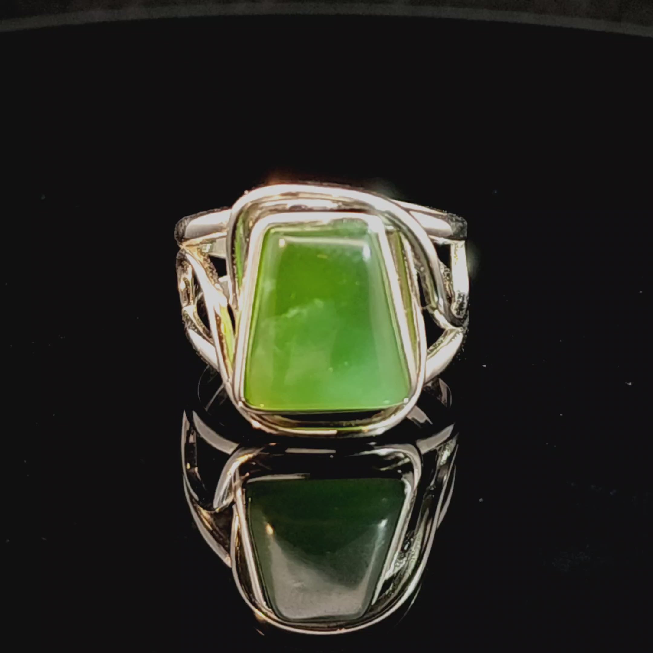 Nephrite Jade Finger Cuff Adjustable Ring .925 Silver for Health, Prosperity and Protection