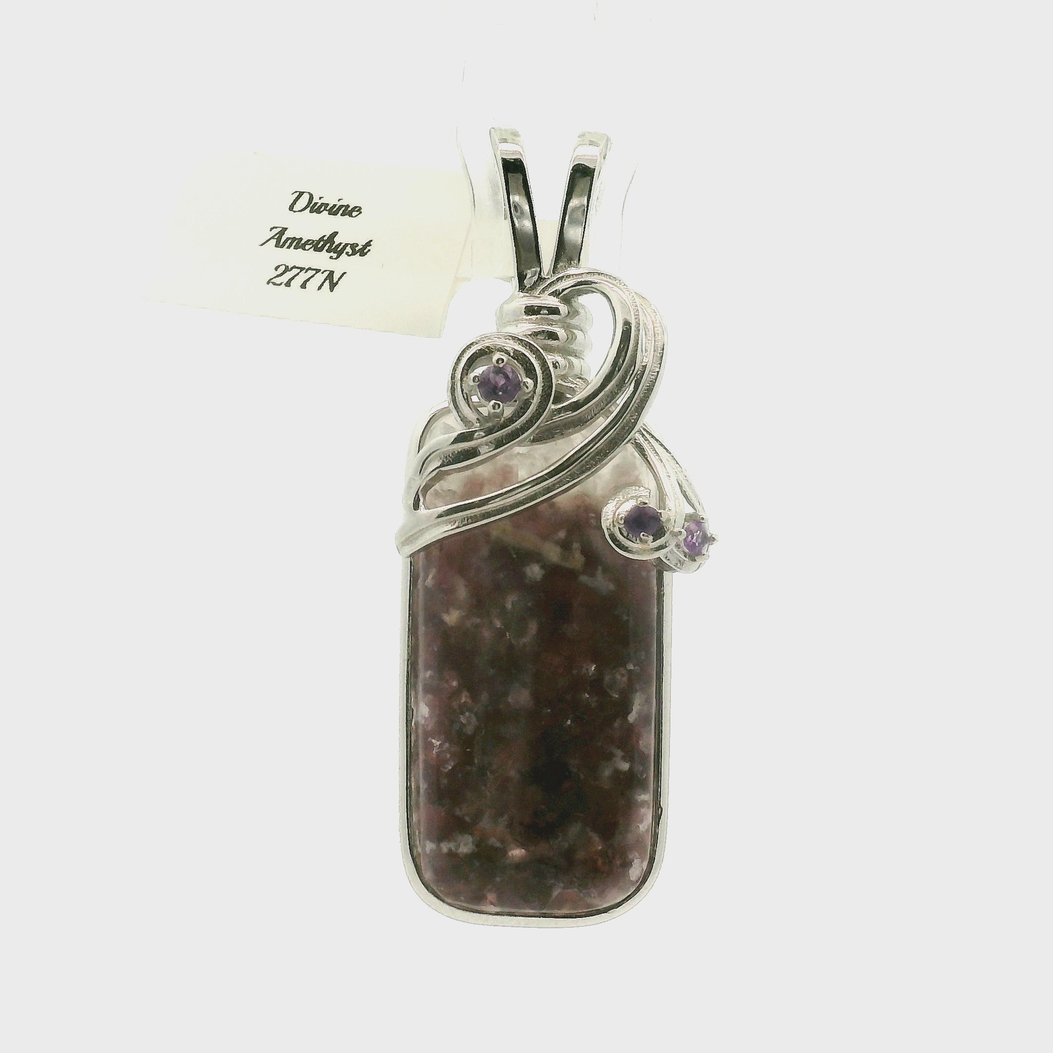 Divine Euphoralite & Amethyst Pendant 925 Silver for Peace, Relaxation and Connection to Higher Realms