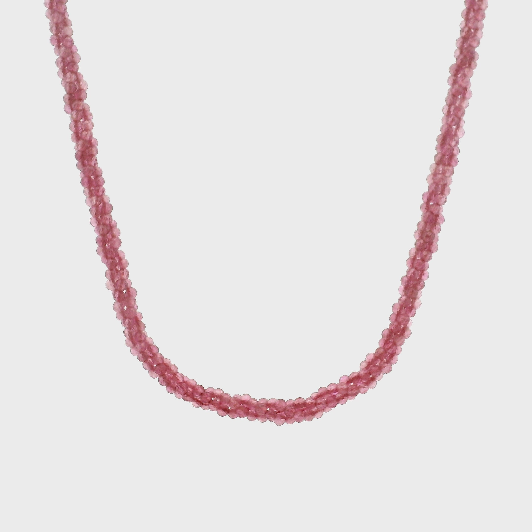 Pink Tourmaline Braided Micro Faceted Necklace 925 Silver for Heart Healing, Kindness & Love